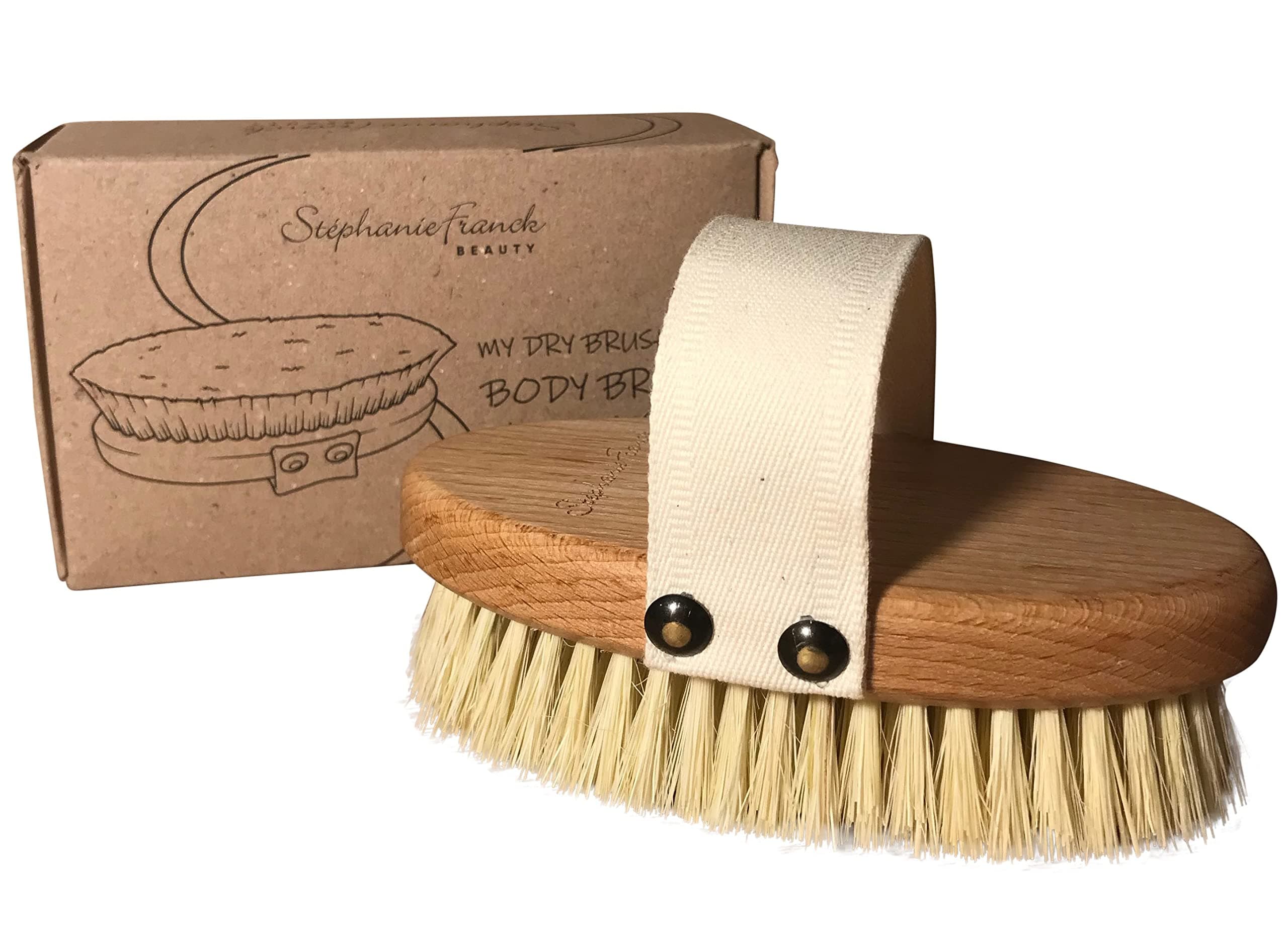 Stephanie Franck Beauty Body Dry Massage Brush, Made of Natural Tampico Fibre and Beech Wood, 100% Vegan, Plastic-free, Exfoliating and Draining, Made in Germany
