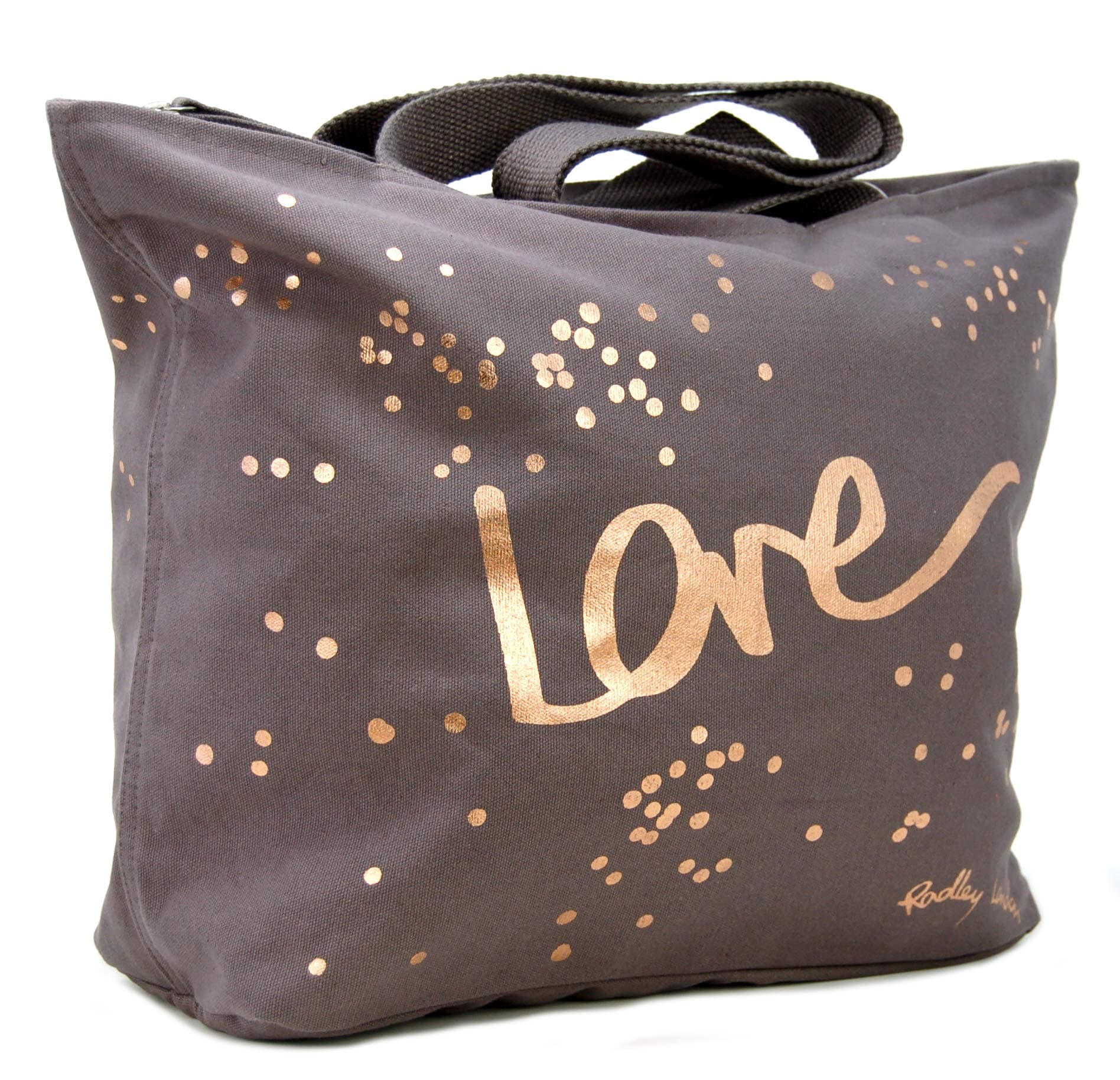 Radley Large Cotton Zip Top Tote Shopper Beach Bag Love in Grey