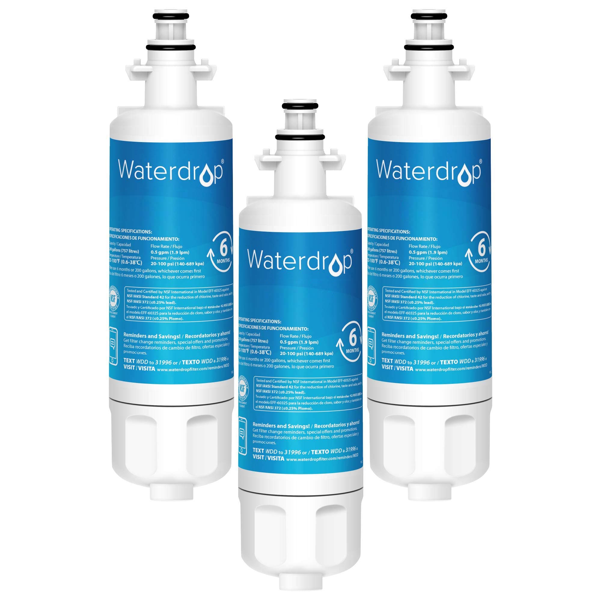 WaterdropRefrigerator Water Filter, Compatible with LG LT700P, ADQ36006101, KENMORE 469690, 9690, ADQ36006102, Standard, Pack of 3