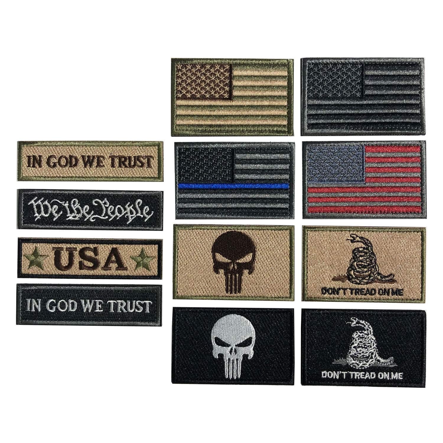 Bundle 12 Pieces USA Flag Patch Thin Blue Line Tactical American Flag US United States Military Morale Patches Set for Caps,Bags,Backpacks,Tactical Vest,Military Uniforms (D-USA Patch)