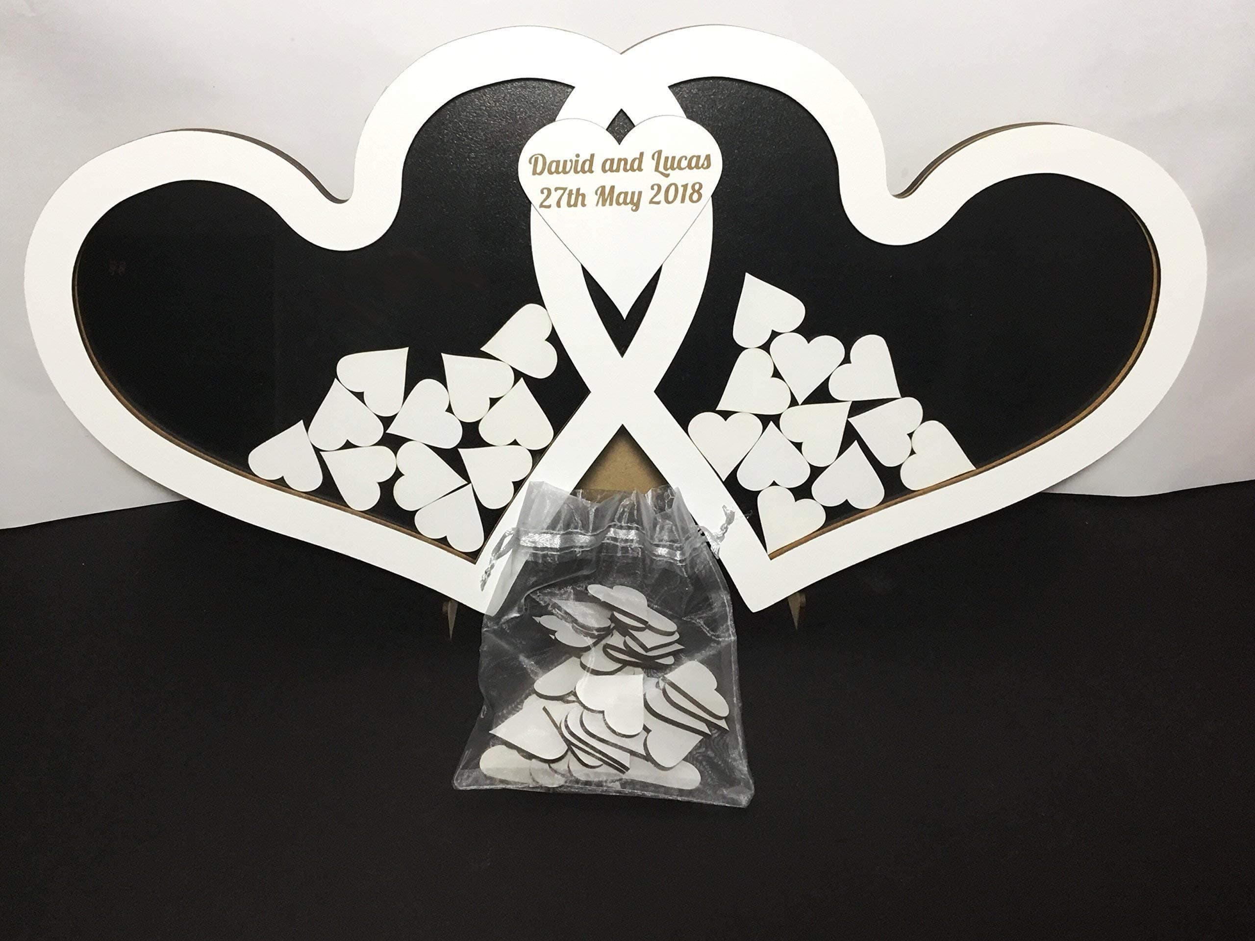 Personalised Black & White Wooden Wedding Drop Box Heart Shape Guest Book