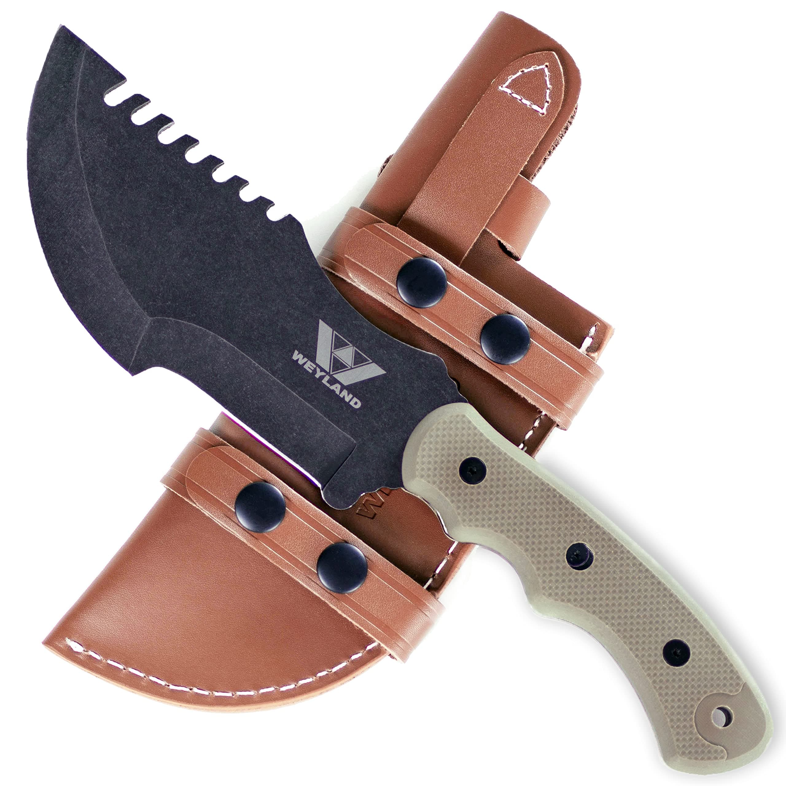 Tracker Knife - Large Outdoor Fixed Blade Knife with Scout Style Horizontal Carry Belt Sheath Holster for Hunting, Survival, Bushcraft and Camping - Cool Full Tang Tactical Knives for Men