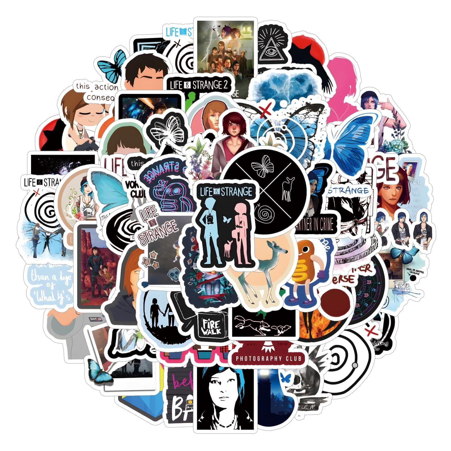 Life is Strange Graffiti Stickers Waterproof Vinyl Adult Birthday Party Decoration Favors for Water Bottle Laptop Suitcase Scrapbooking 65 Pieces