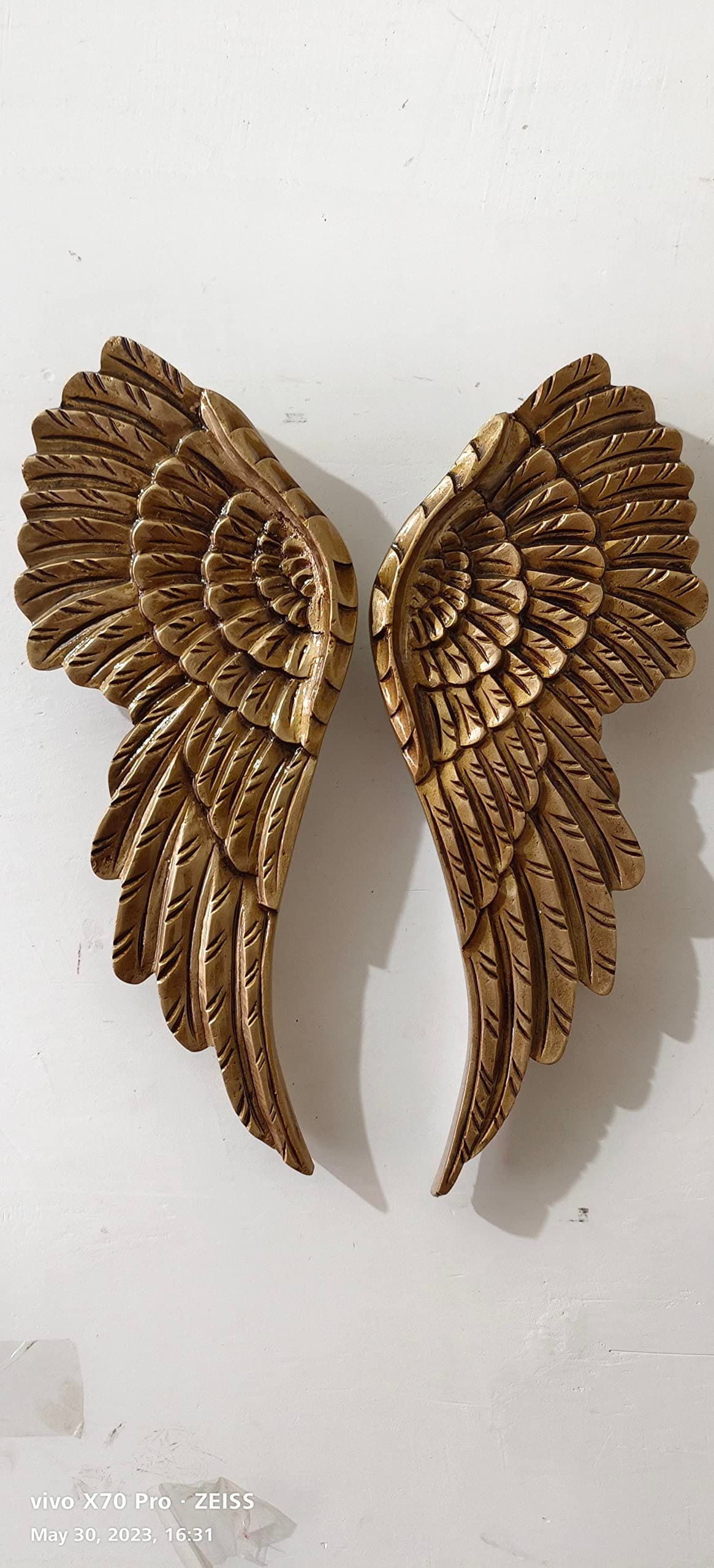 Wooden Wall Angel Wings Small Size Wall Decor Set of Two 1 Wings Size 24 x 24 inch Golden Color