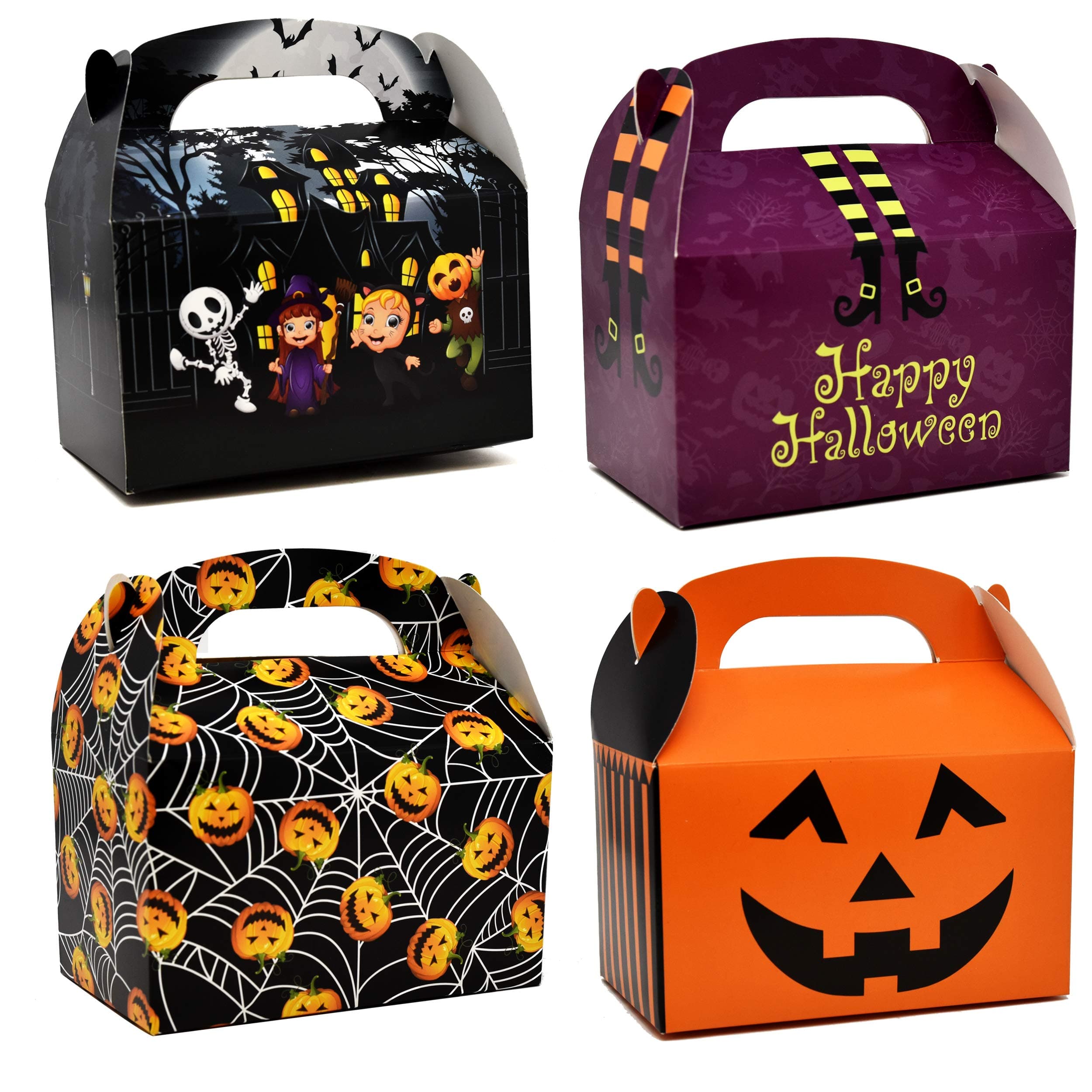 Gift Boutique 48 Halloween Treat Boxes Cardboard Haunted House Gable Boxes for School Classroom Party Favor Supplies Spider Web Witches Legs Jack-o-Lantern Pumpkin Candy Cookie Box