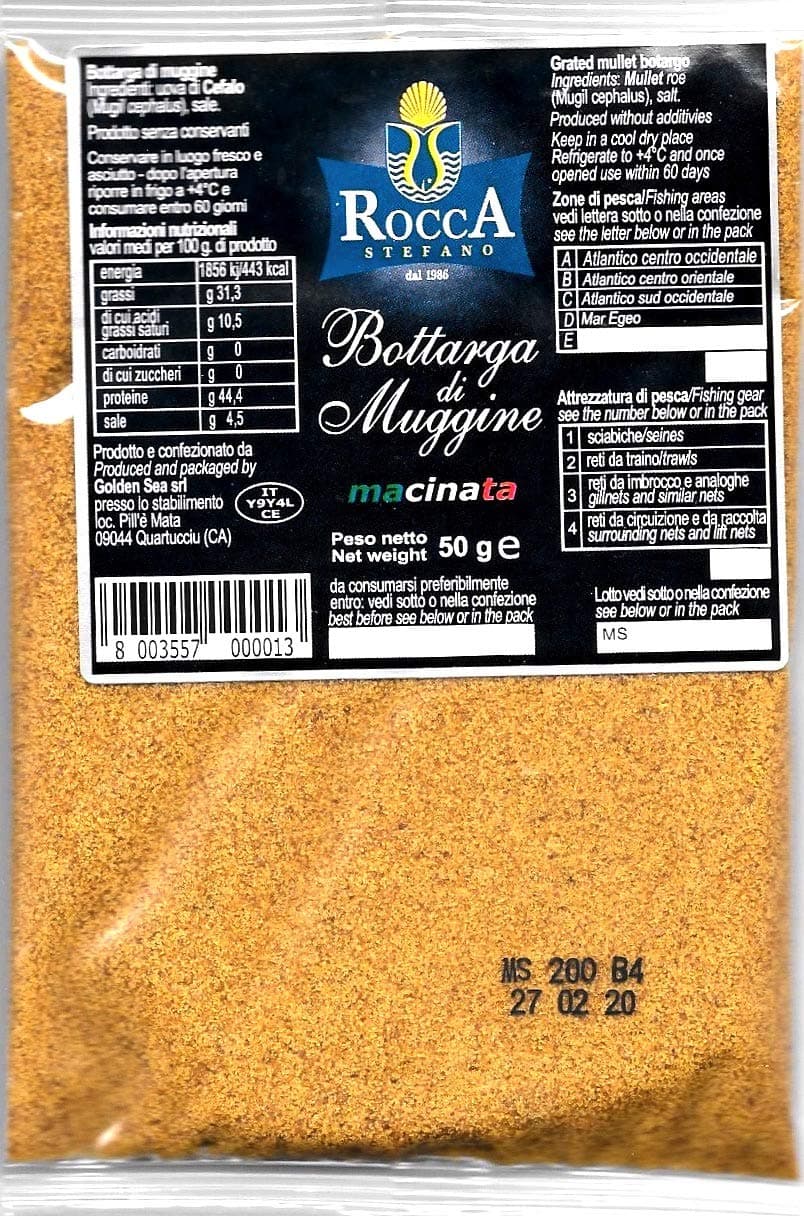 Rocca Bottarga grated Mullet in Pouch 1.76 oz The Finest from Sardinia Italy