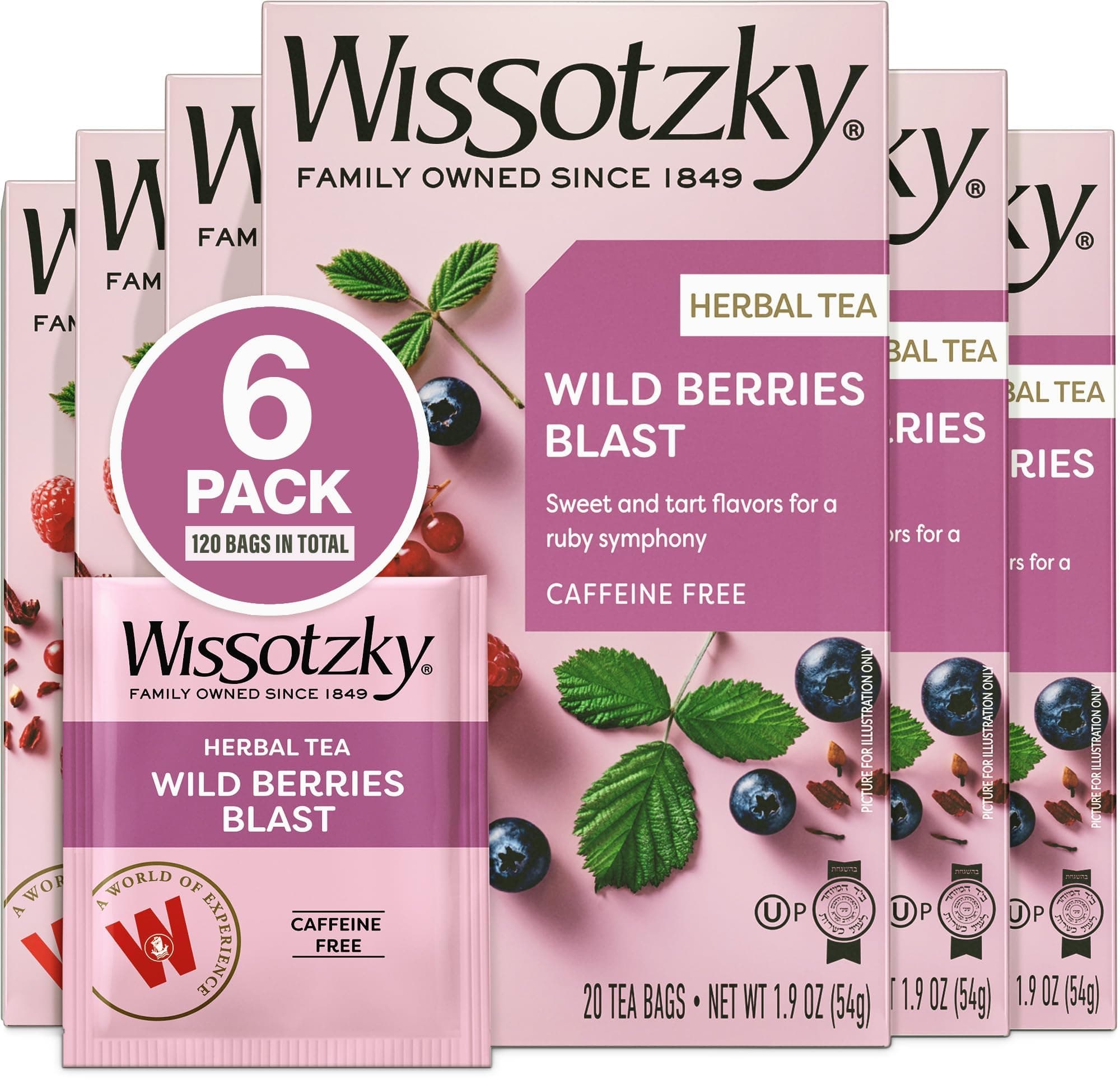 Wissotzky Wildberry Blast Herbal Tea (6 Pack - 120 Tea Bags) | Berry Blend | Caffeine Free Tea