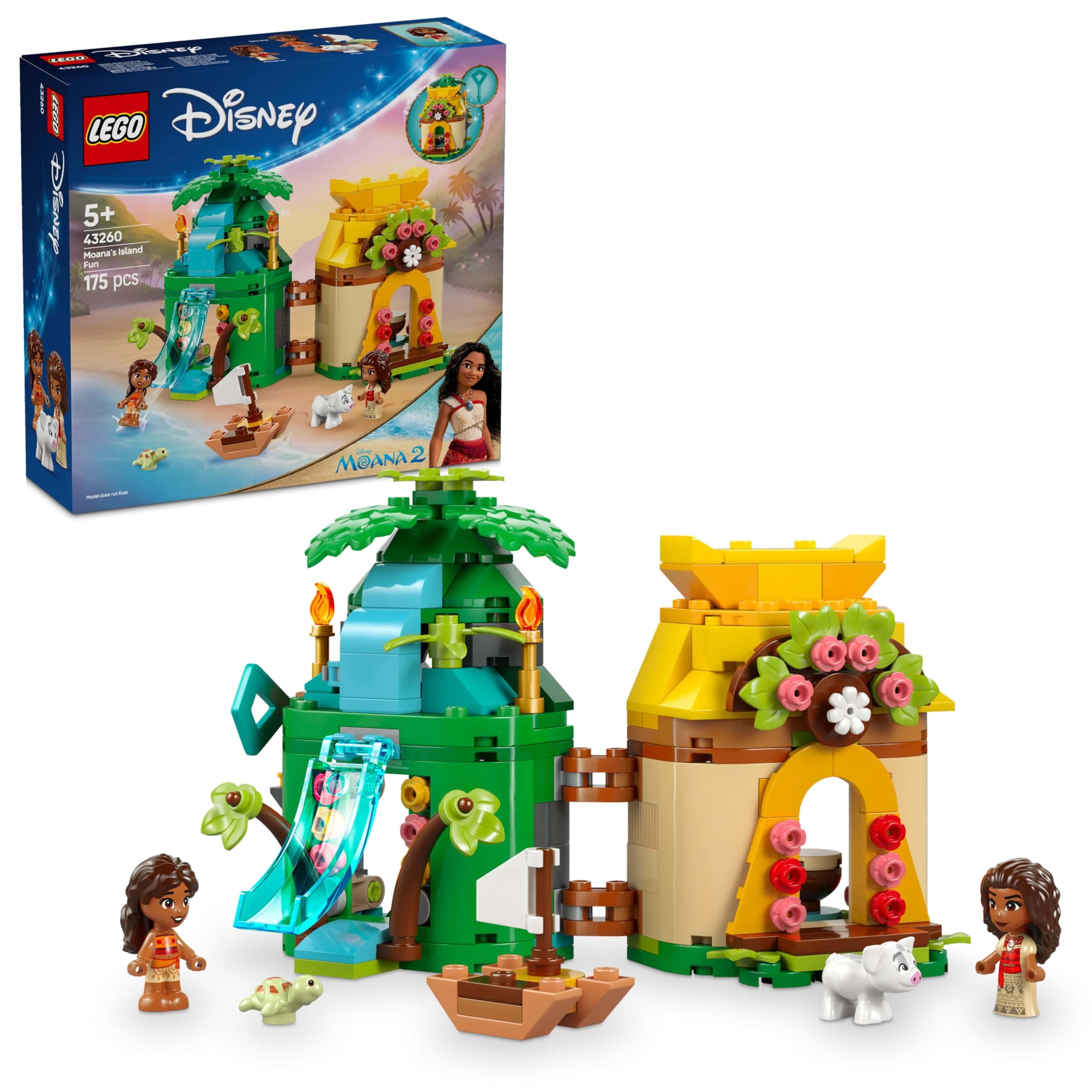 ǀ Disney Princess Moana’s Island Fun Set, Buildable Toy with 2 Micro-Doll Figures and a House for Creative Play, Birthday Gift for 5 Plus Year Old Kids, Girls & Boys 43260