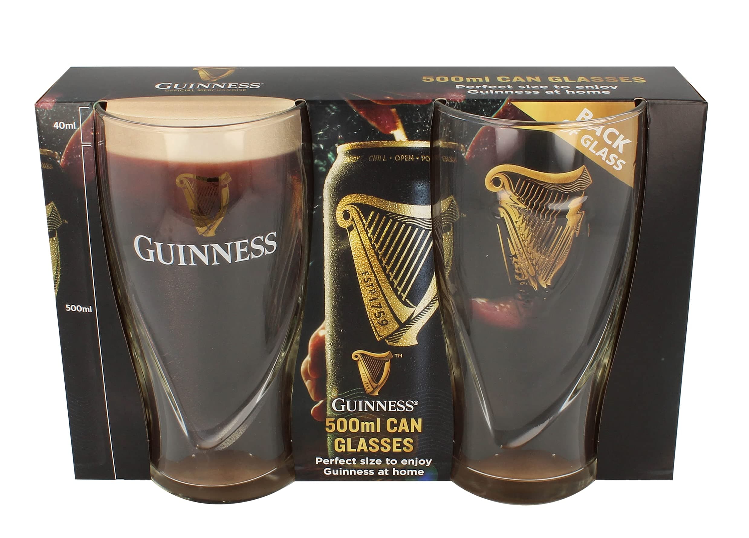 Shamrock Irish Gifts Guinness 500ml Can Glasses 2 Pack with Embossed Harp Logo Design