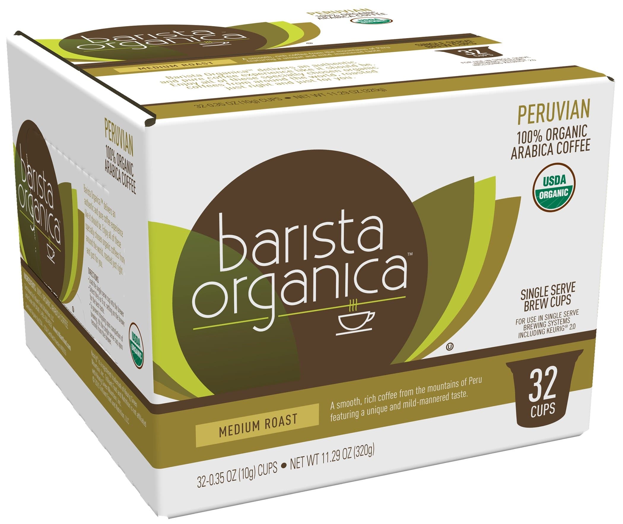 Barista Organica Coffee Compatible with 2.0 Brewers, Peruvian, 32 Count