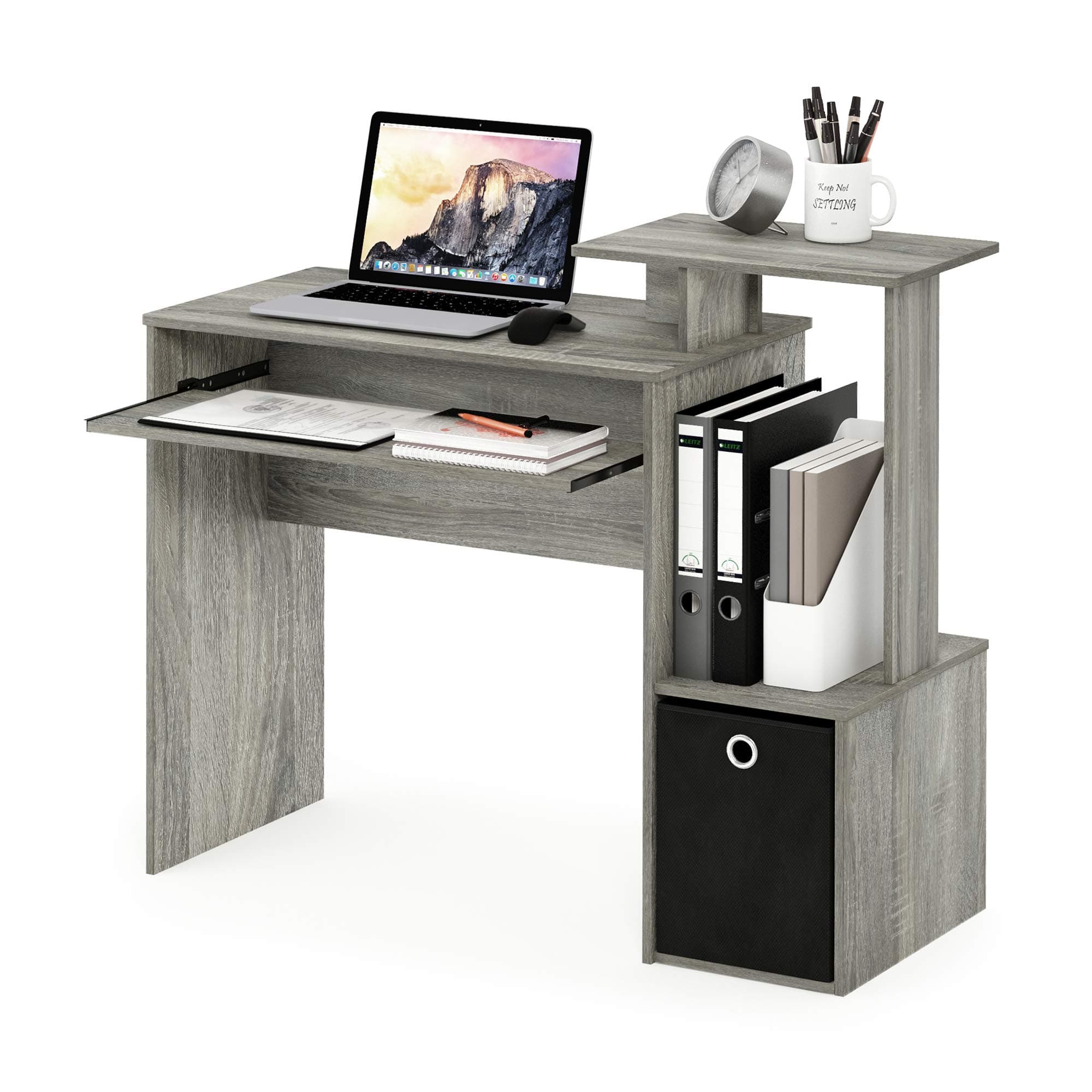Furinno Econ Multipurpose Home Office Computer Writing Desk, Computer Desk, Study Desk, w/Bin, French Oak, 100.1 (W) x 86.6 (H) x 39.9 (D) cm