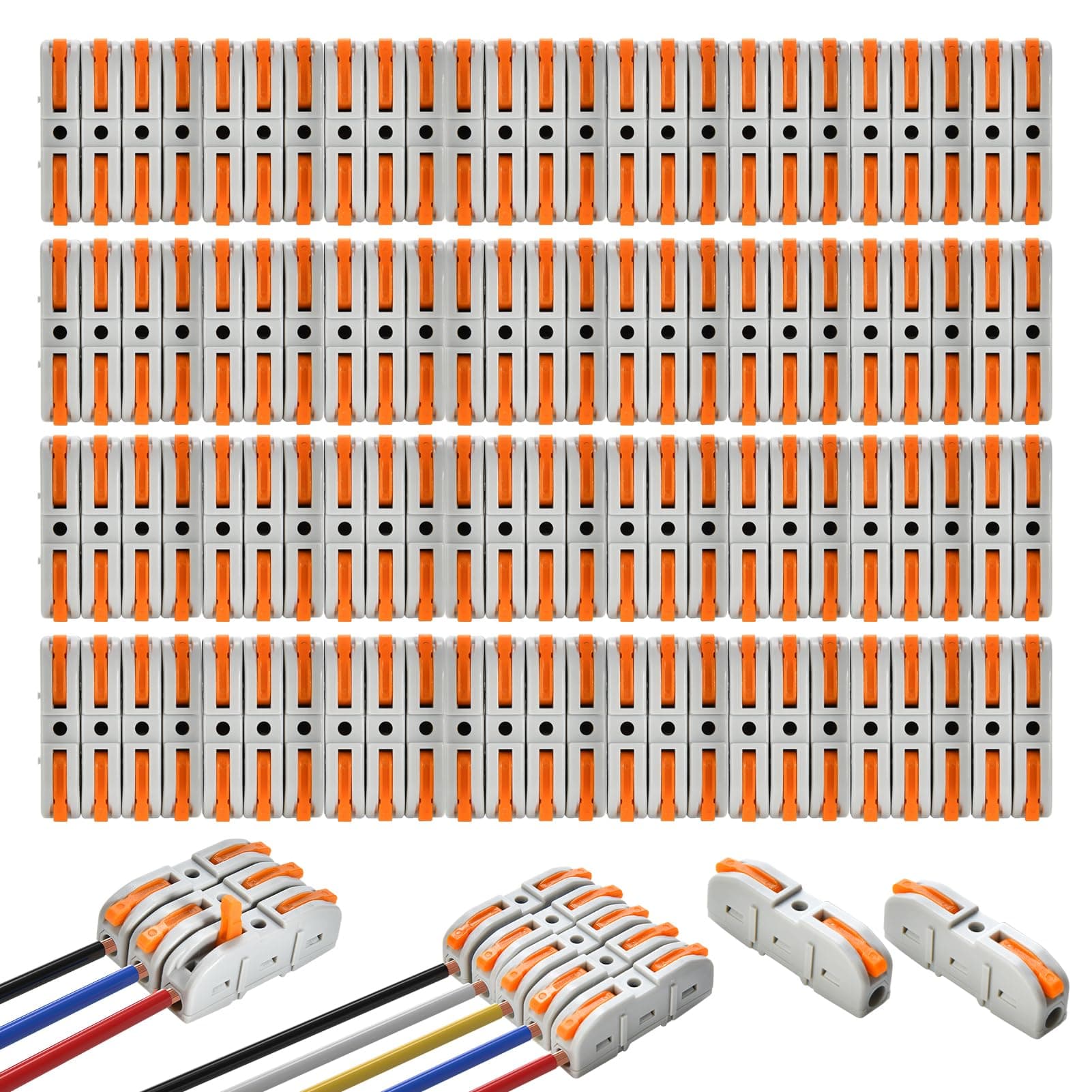 SHEZHANA Lever Wire Connectors 108 Pcs, Compact Electrical Wire Connectors Push Fit, 1 In 1 Out Cable Connection Blocks, Can Quick Splicing Into 2/3/4/Way, for Circuit Inline 24-12 AWG