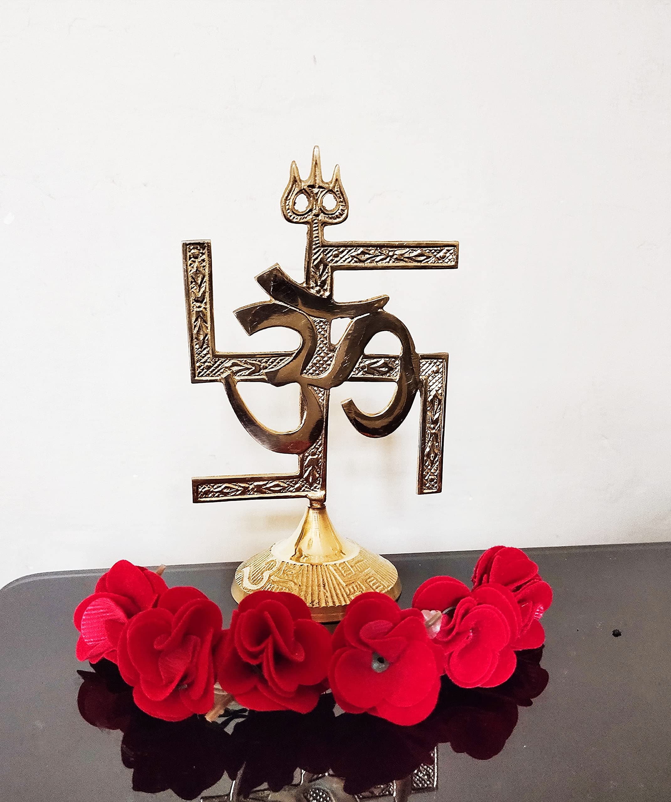 Blissful Decor Brass Swastik Om Trishul Trishakti Yantra | Trishakti Yantra for Door Home, Office & Shops