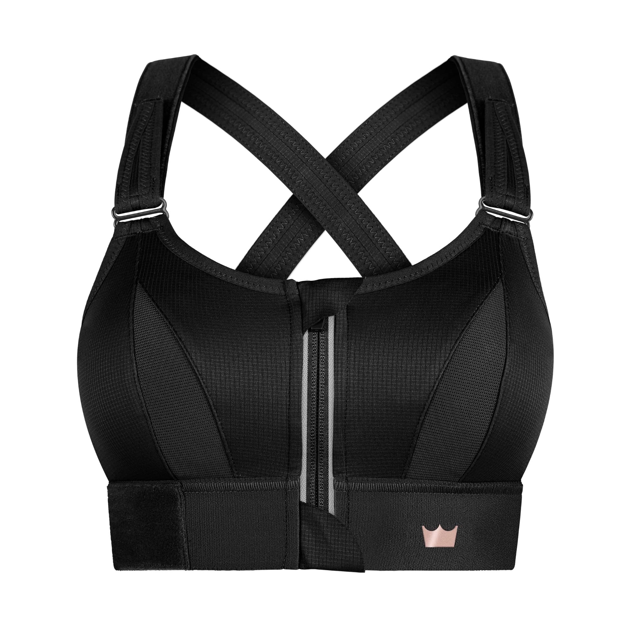 Ultimate Adjustable High-Impact Sports Bra for Women with Zip Front Black