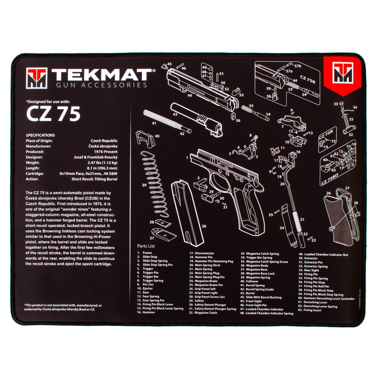 TekMat Ultra Gun Cleaning Mat for use with CZ 75 , Black