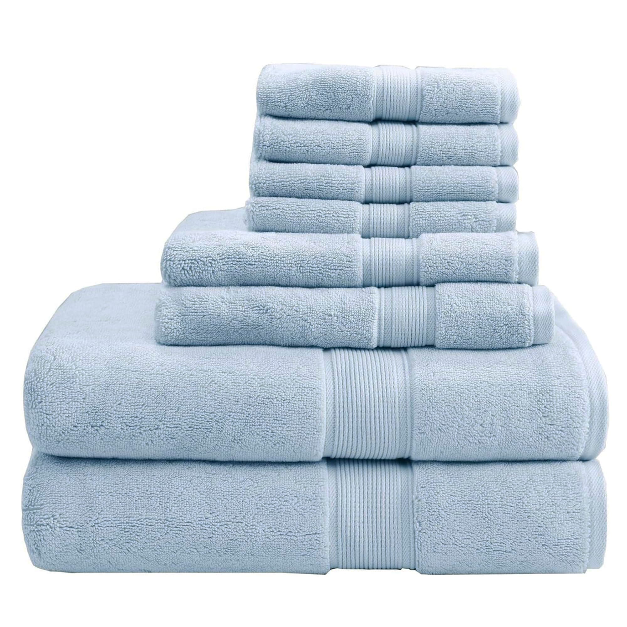 Madison Park 800GSM Bathroom Towel Set of 8 100% Cotton Bath Towel Set for Bathroom Luxurious Highly Absorbent 2 Bath Towels 2 Hand Towels 4 Washcloths Quick Dry Spa Quality Light Blue