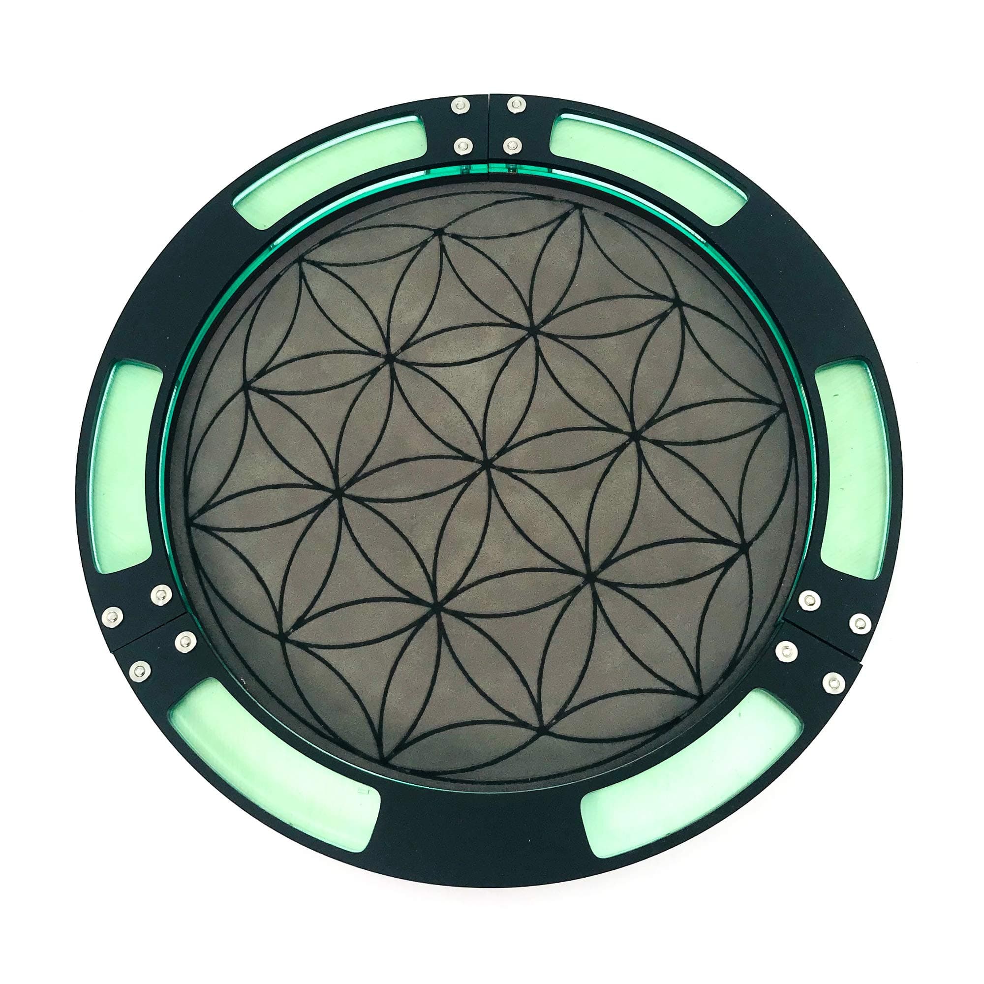 C4Labs - Flower of Life 10" Round Dice Tray with Vegan Leather Rolling Surface