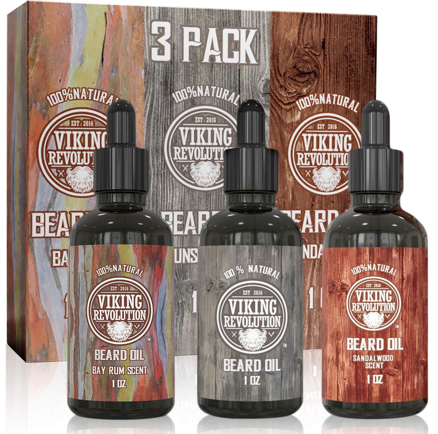 Beard Oil Conditioner 3 Pack - All Natural Variety Set 2 - Bay Rum, Unscented and Sandalwood Oil - Conditioning and Moisturizing for a Healthy Beard