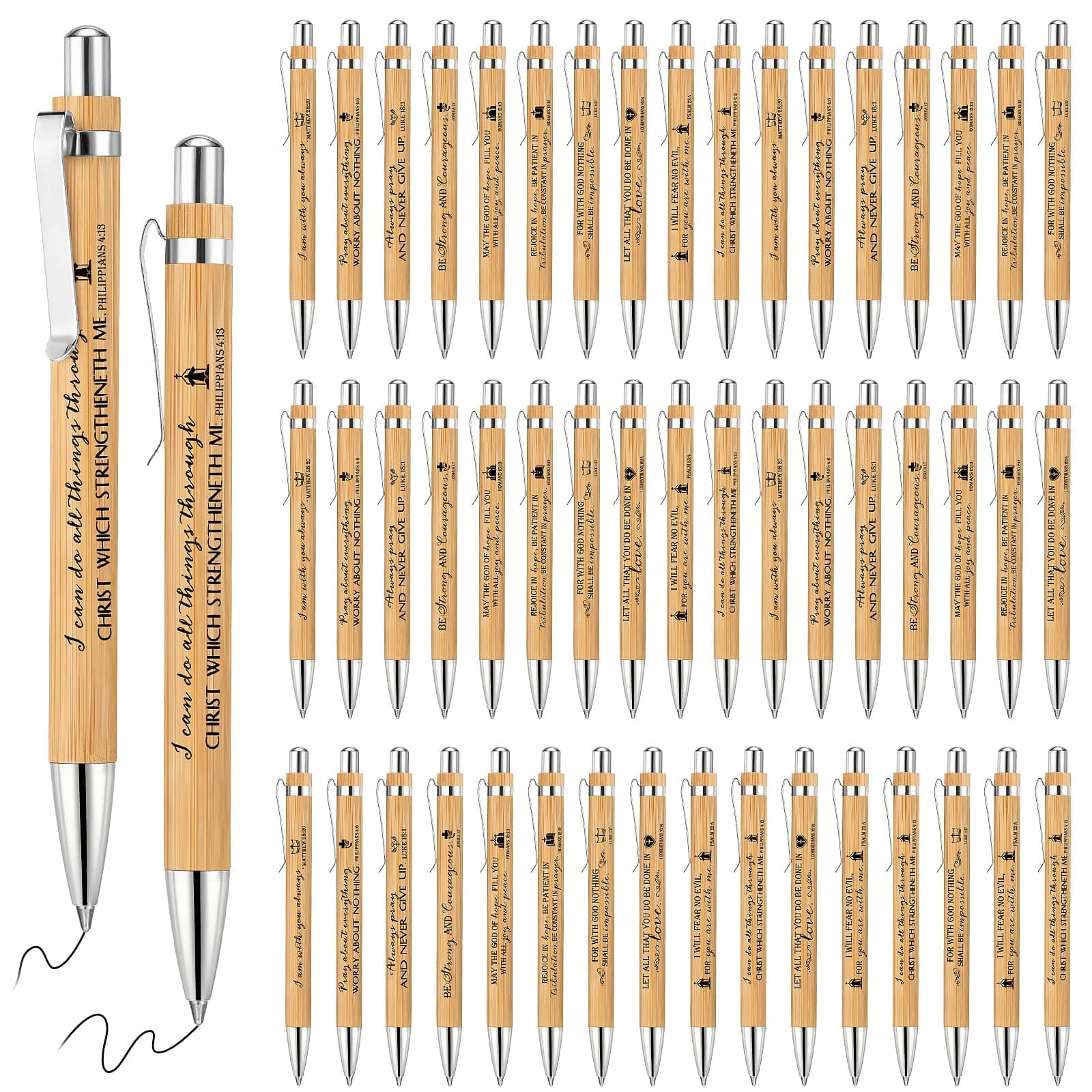 Fumete 10 Pcs Bible Verse Bamboo Pens Easter Christian Gifts Motivational Scripture Ballpoint Religious Wooden Pens Bulk for Pastor Women Wife Church Sunday