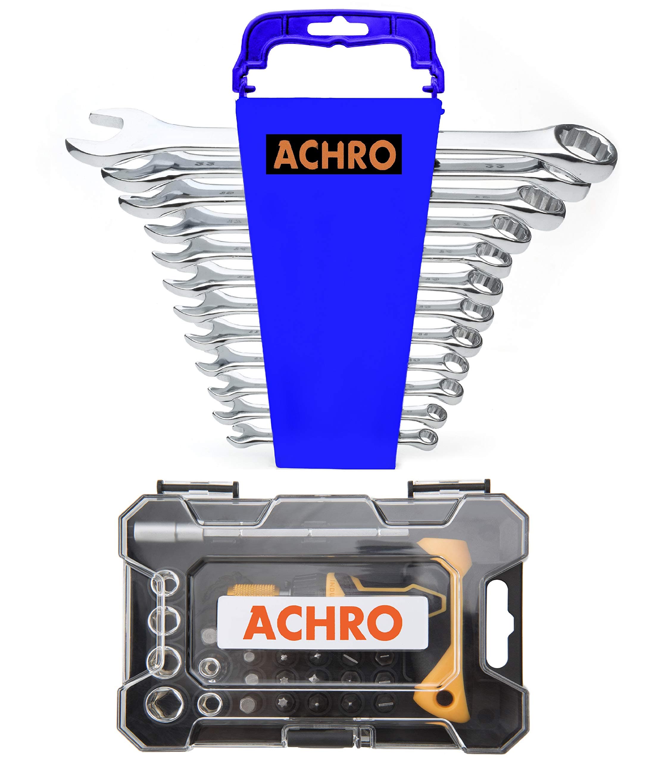 ACHRO Tool Kit Set Chrome Steel Professional Industrial Grade 12 Pieces Combination Spanner Set and Screwdriver Set with Box Spanners (Pack of 36 Pieces Tool Kit Set for Home Use)