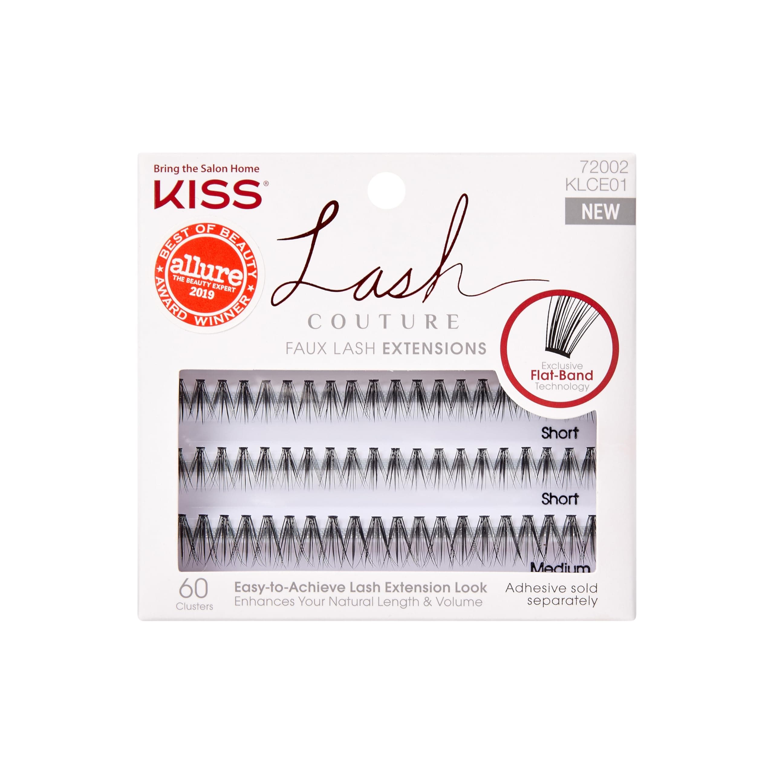 KISS Lash Couture Faux Lash Extensions, Style 'Venus', Exclusive Flat-Band Technology, Short & Medium Length, 60 Individual Lash Clusters