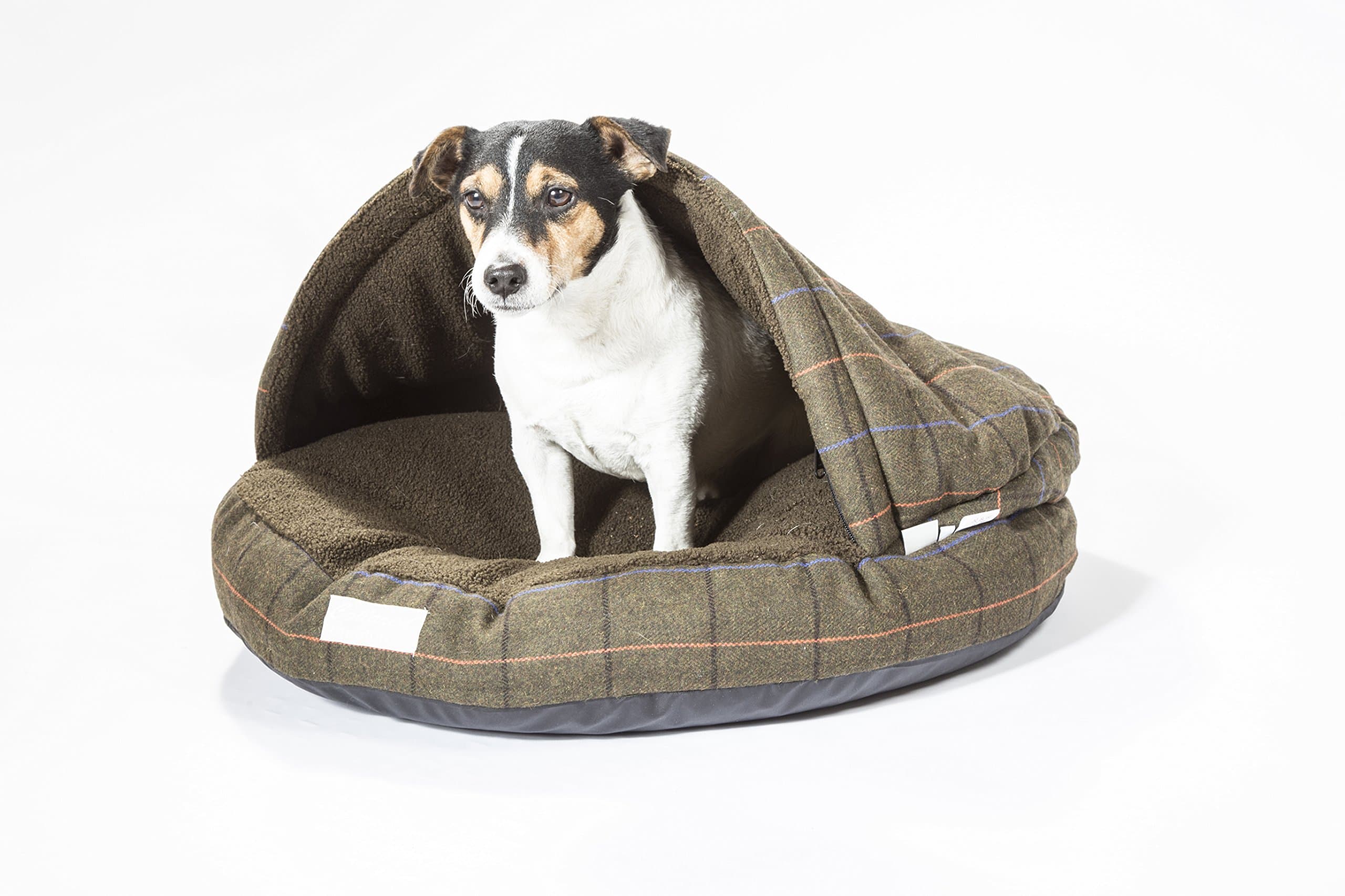 Collared Creatures Dog Cave Bed, Dog Bed, Medium 650mm (25") Green Tweed