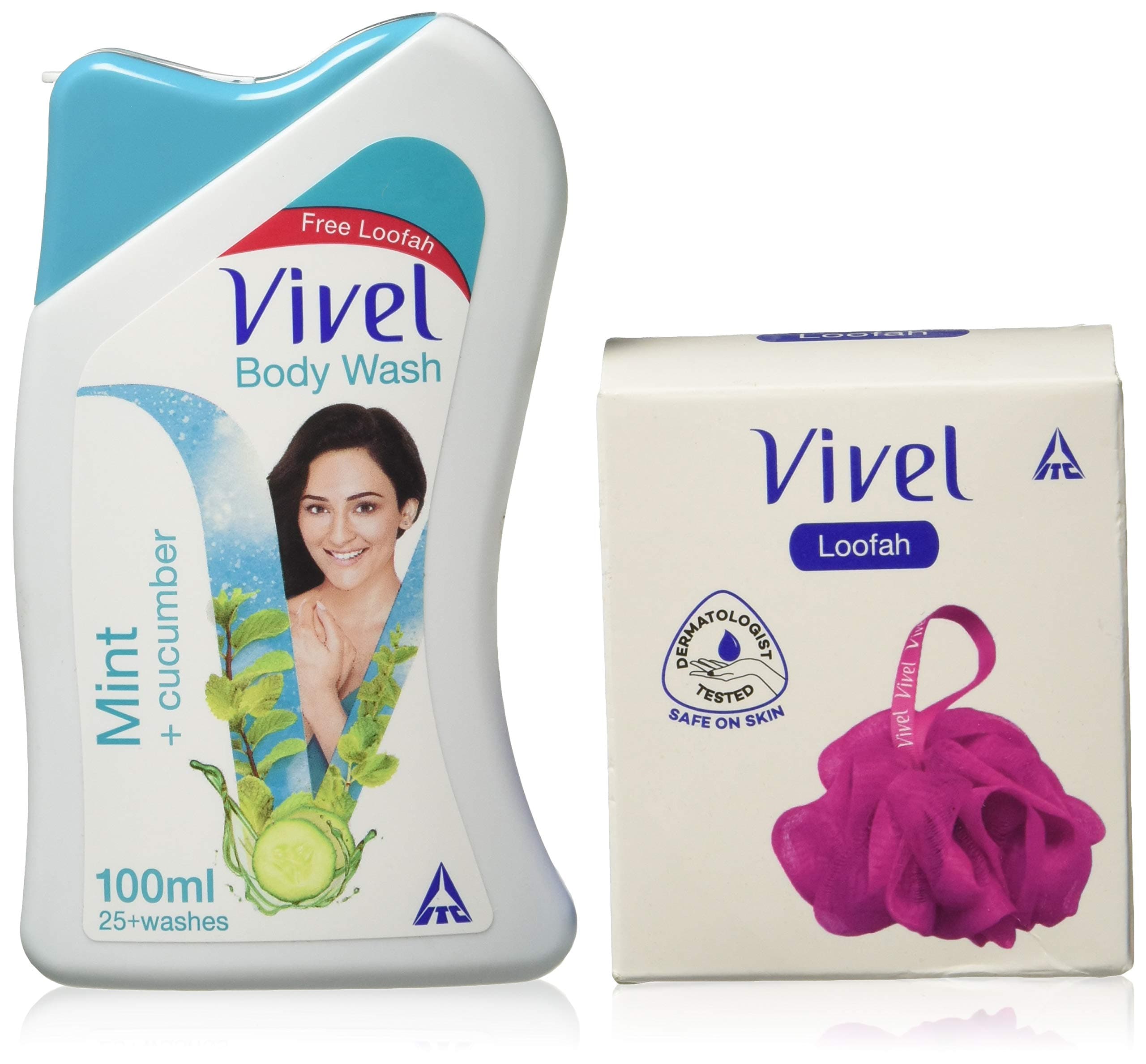 Vivel Body Wash, Mint and Cucumber, 100ml With Vivel Loofah Free