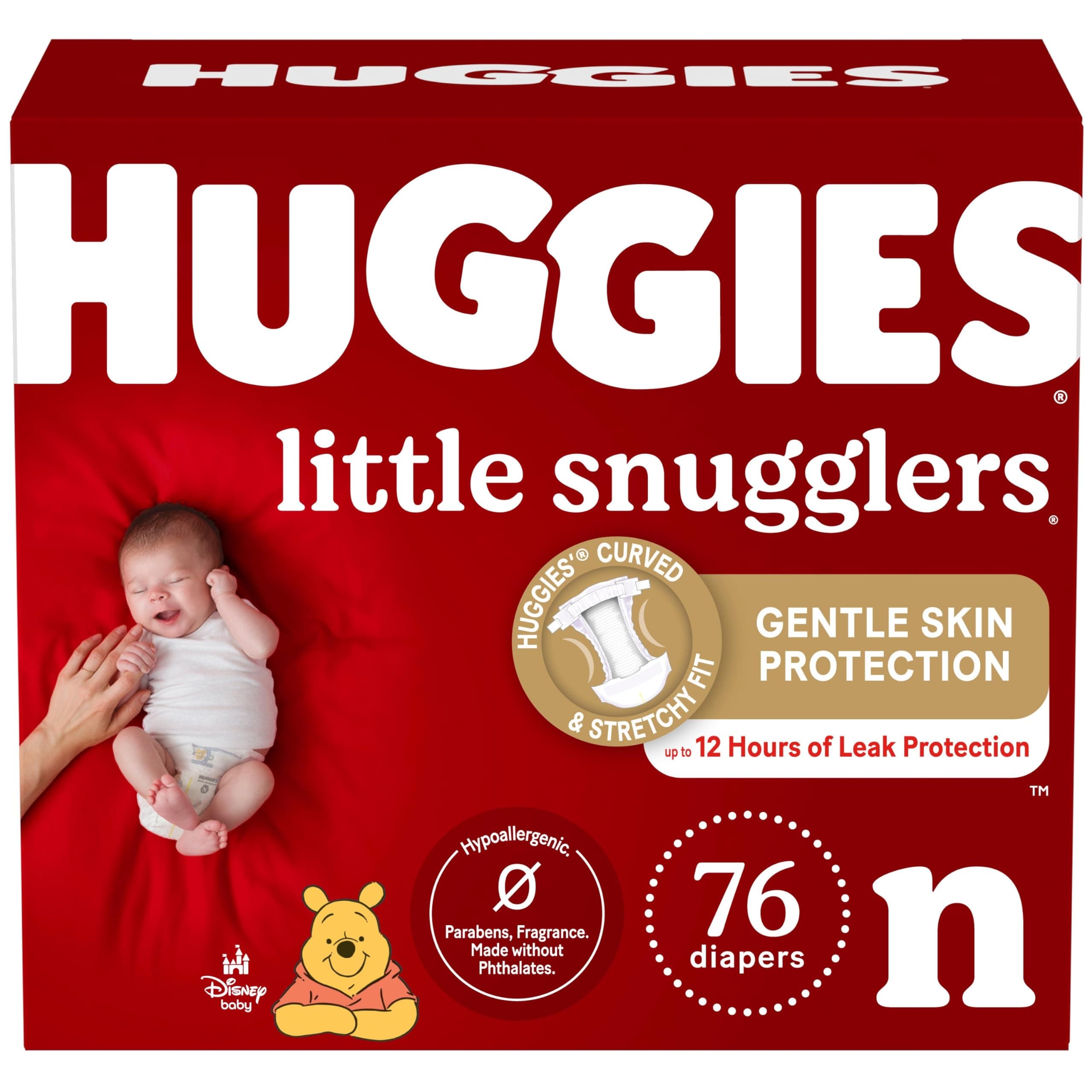 Baby Diapers Size Newborn (up to 10 lbs), 76ct, Huggies Little Snugglers