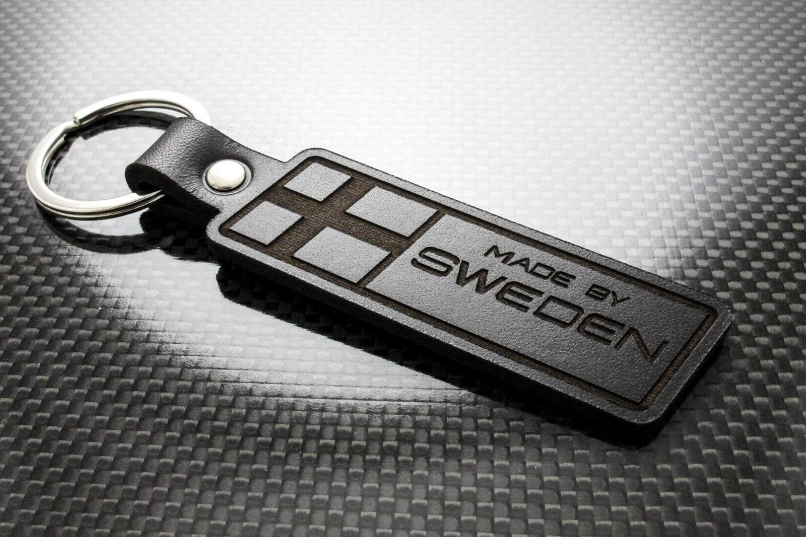 Handmade Leather Keychain Keyring for Volvo Made by Sweden Black
