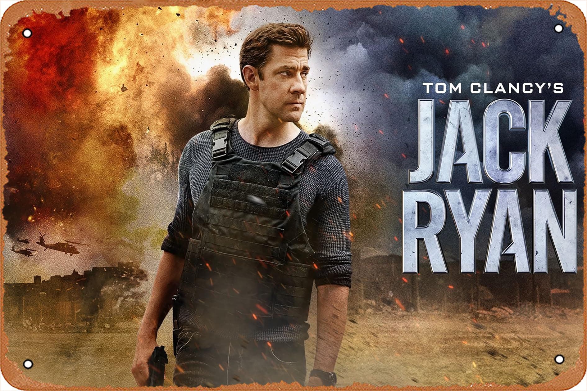 Tv Show, John Krasinski, Jack Ryan, Tom Clancy's Jack Ryan Plaque Poster Metal Tin Sign Vintage Wall Signs for Bar Home Cafe Garage Pub Man Cave Restaurants Wall Decor 8x12 inch