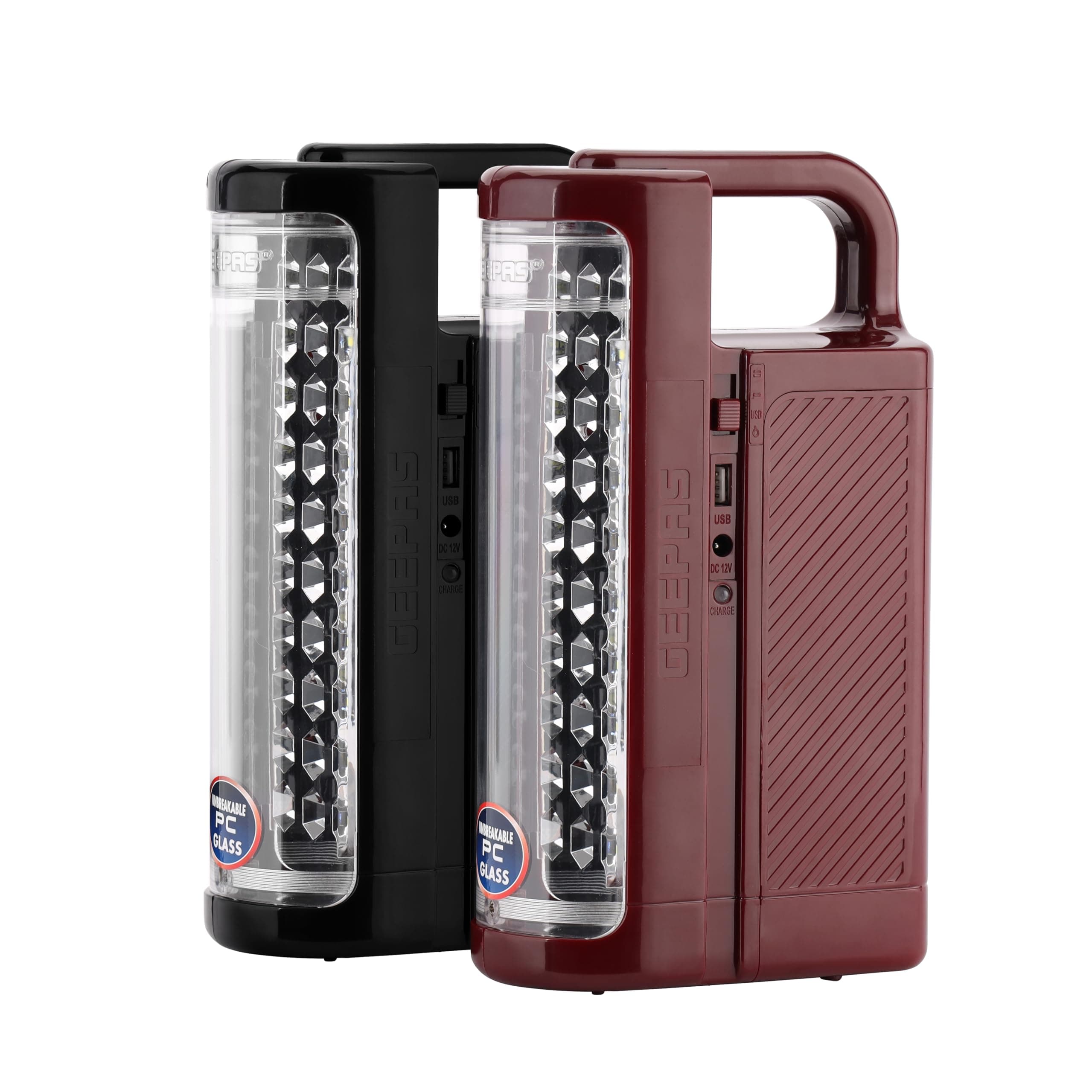 Geepas 24 Mega Luminous LED's Rechargeable LED Lantern Set Of 2 | 30 Super Bright SMD LEDs, Energy Efficient, USB Charging Red & Black