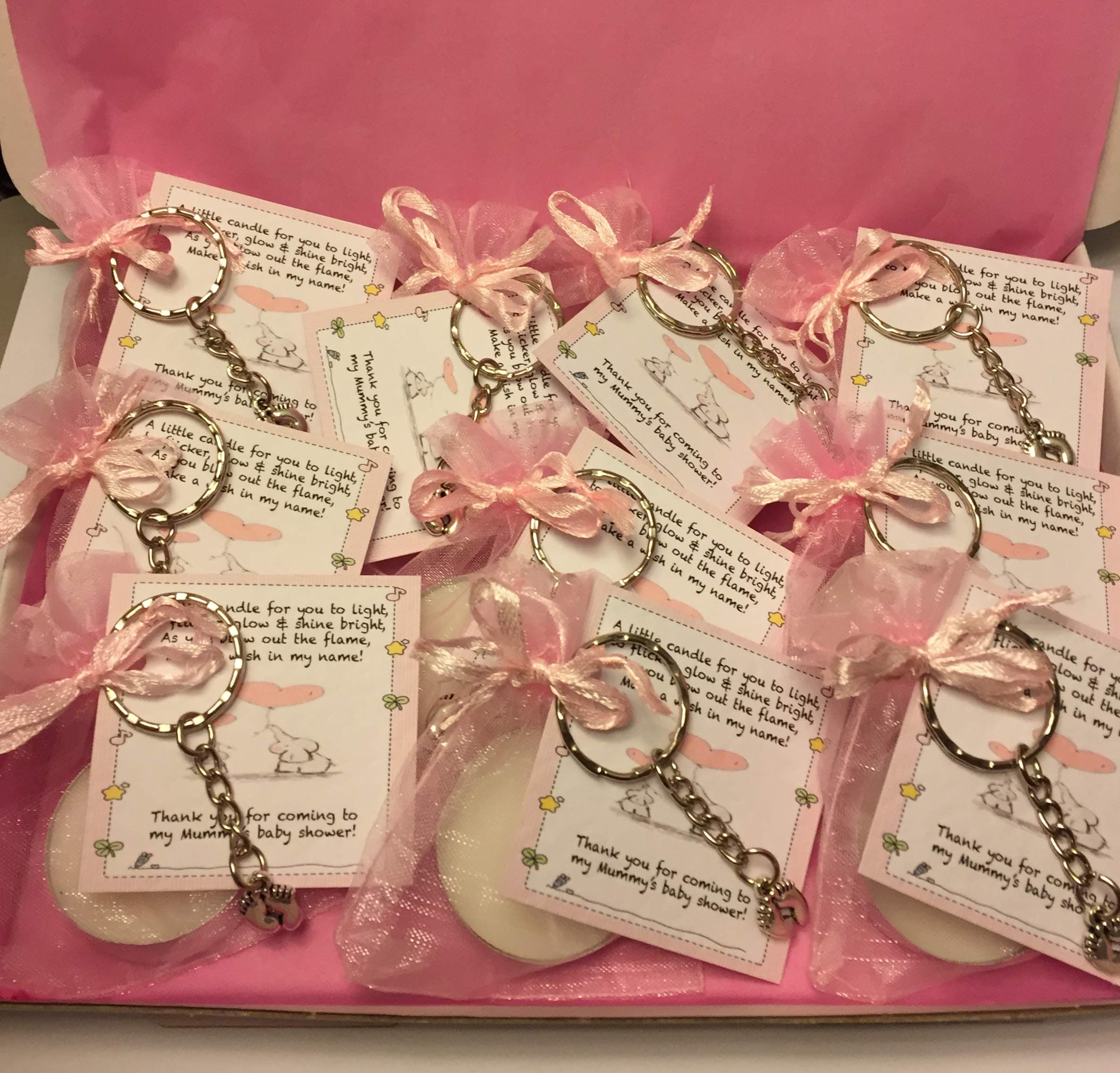 Baby Shower Candles Favor Gifts X10 With Keyring PINK Already Made No DIY