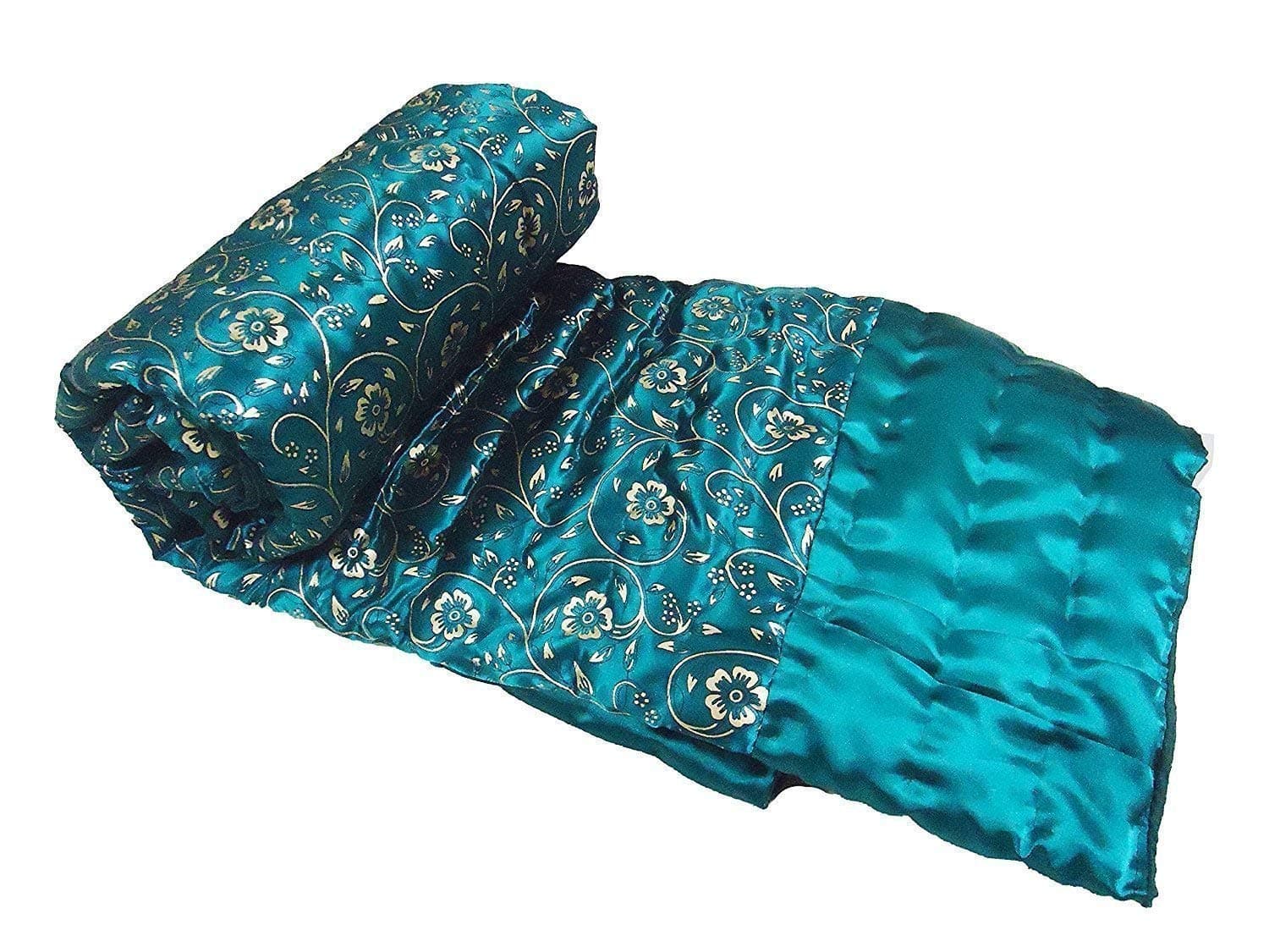 Namaste India Double Bed Size Jaipuri Silk AC Quilt Razai Blanket, Dohar with Gold Prints Printed Double Bed Quilt