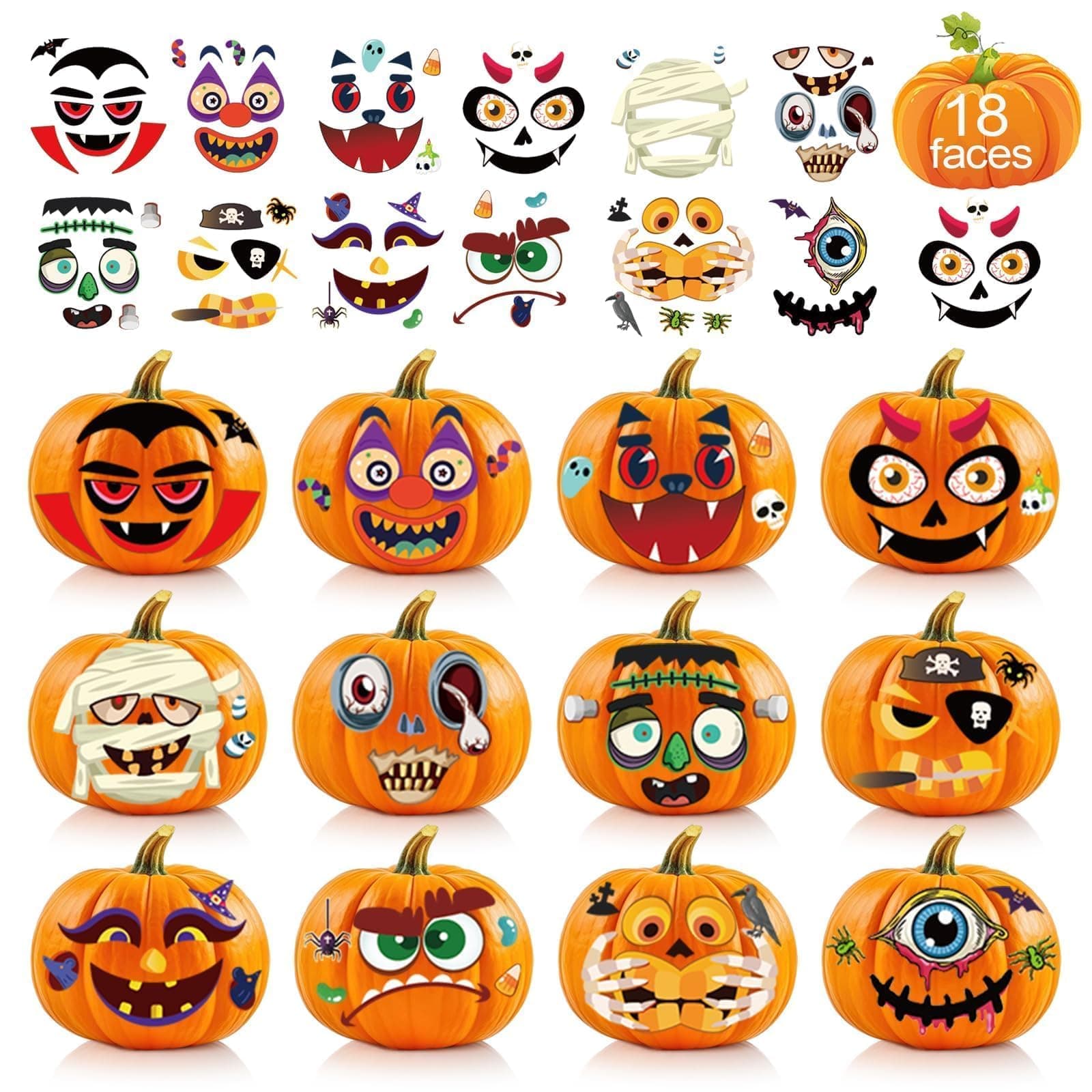 36 Pack Halloween Pumpkin Decorating Craft Stickers Mini Make 36 Small Pumpkin Face Stickers for Halloween Kids Toddlers Treats Party Supplies Halloween Stickers Gifts 18