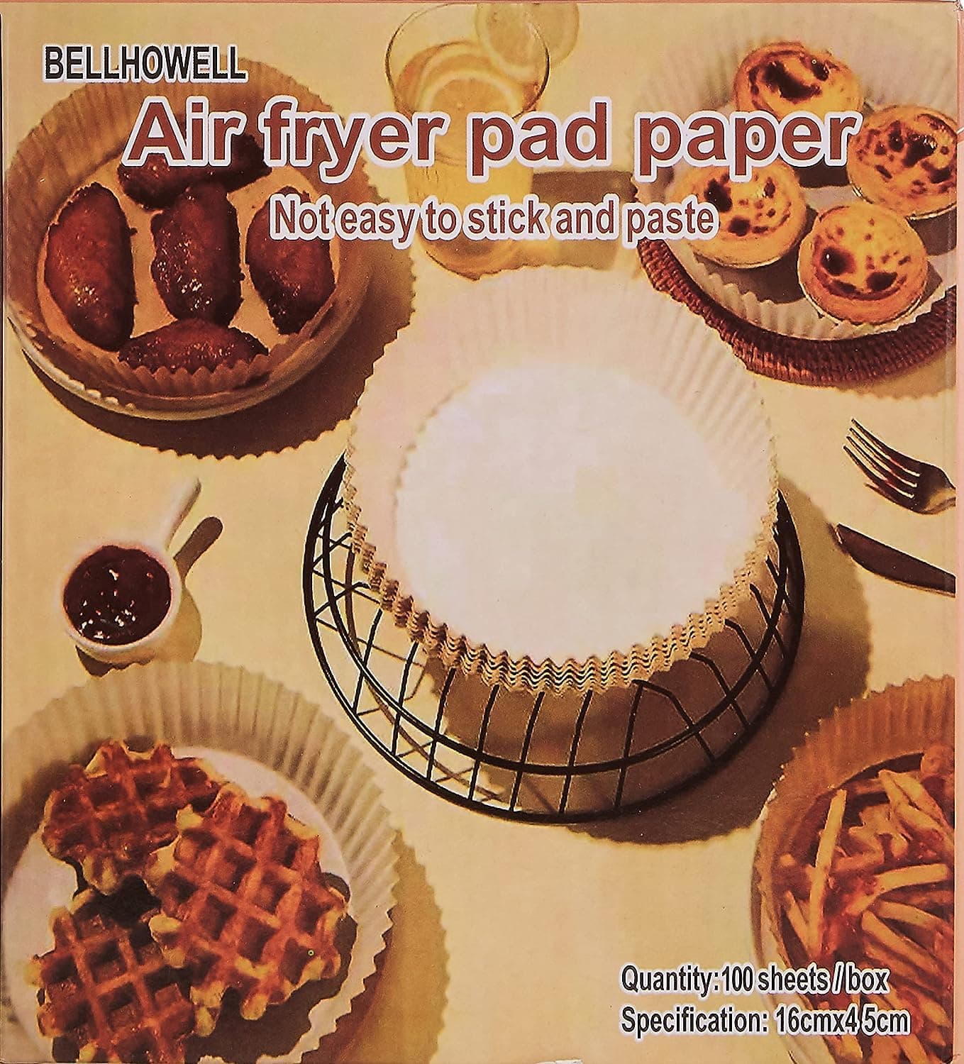 ECVV BURDEAN 100 PCS Air Fryer Disposable Paper Liner, Non Stick Liners, Round Food Grade Baking for Oven Roasting Microwave Nature, 6.3inch/16cm, brown