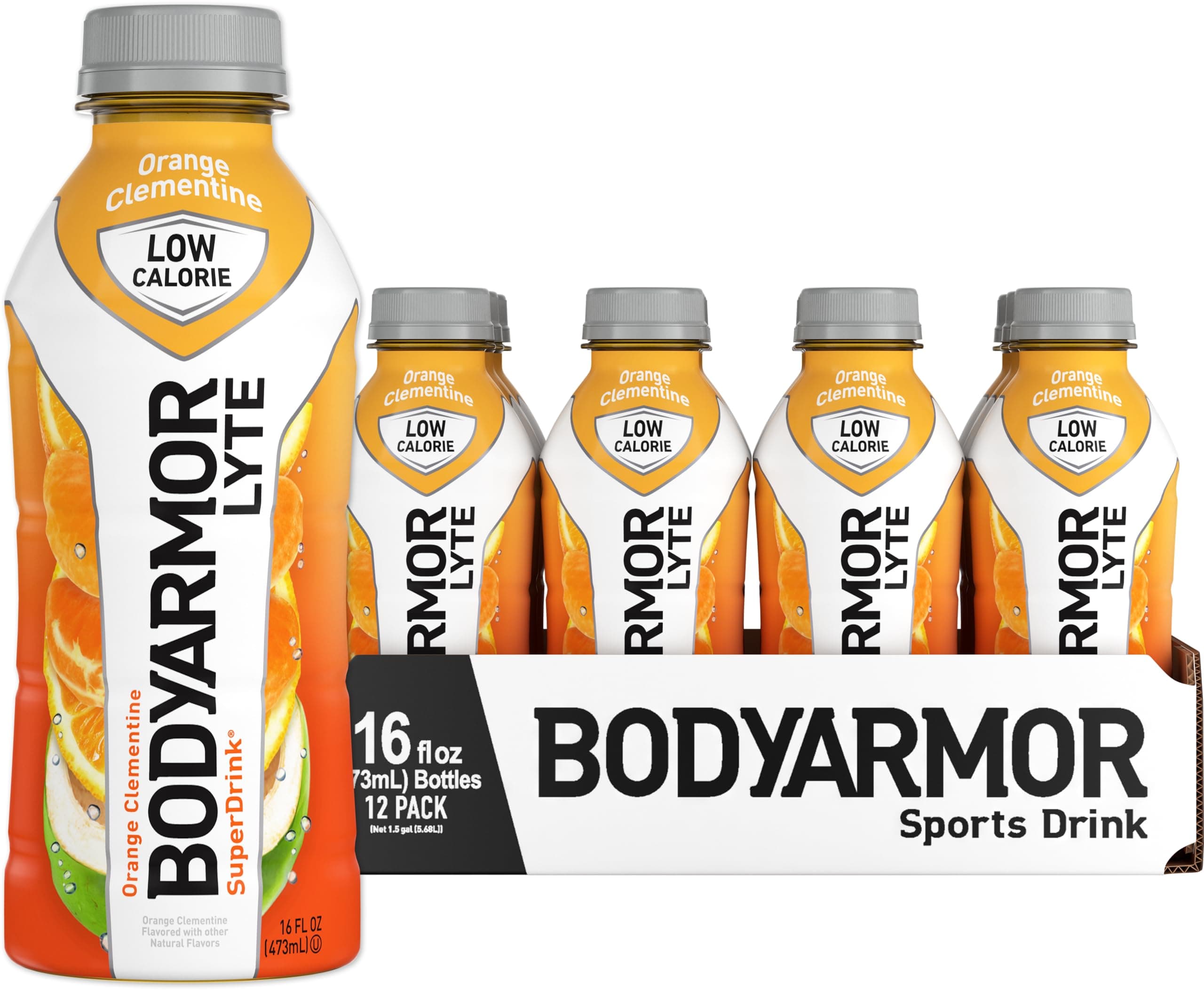 BODYARMOR LYTE Sports Drink Low-Calorie Sports Beverage, Orange Clementine - Orange Citrus, Coconut Water Hydration, Natural Flavors With Vitamins, Potassium-Packed Electrolytes, Perfect For Athletes, 16 Fl Oz (Pack of 12)