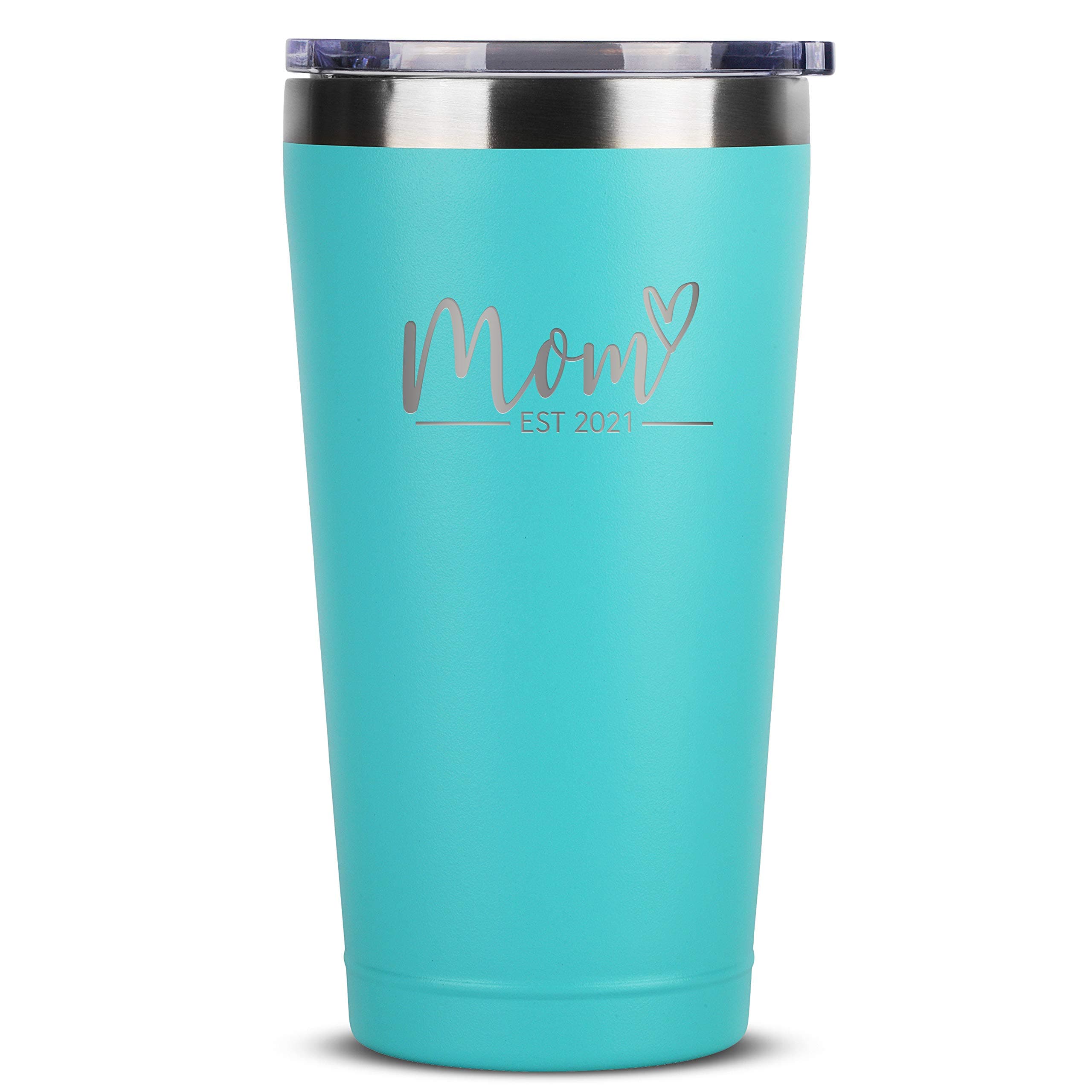 New Mom Gifts Ideas - First Time Mom Est. 2021 - Mom to be 16 oz Mint Stainless Steel Tumbler w/Lid - Mommy w/New Baby Gift - Cute Expecting Mother to be Baby Shower Presents for Her Pregnancy Moms