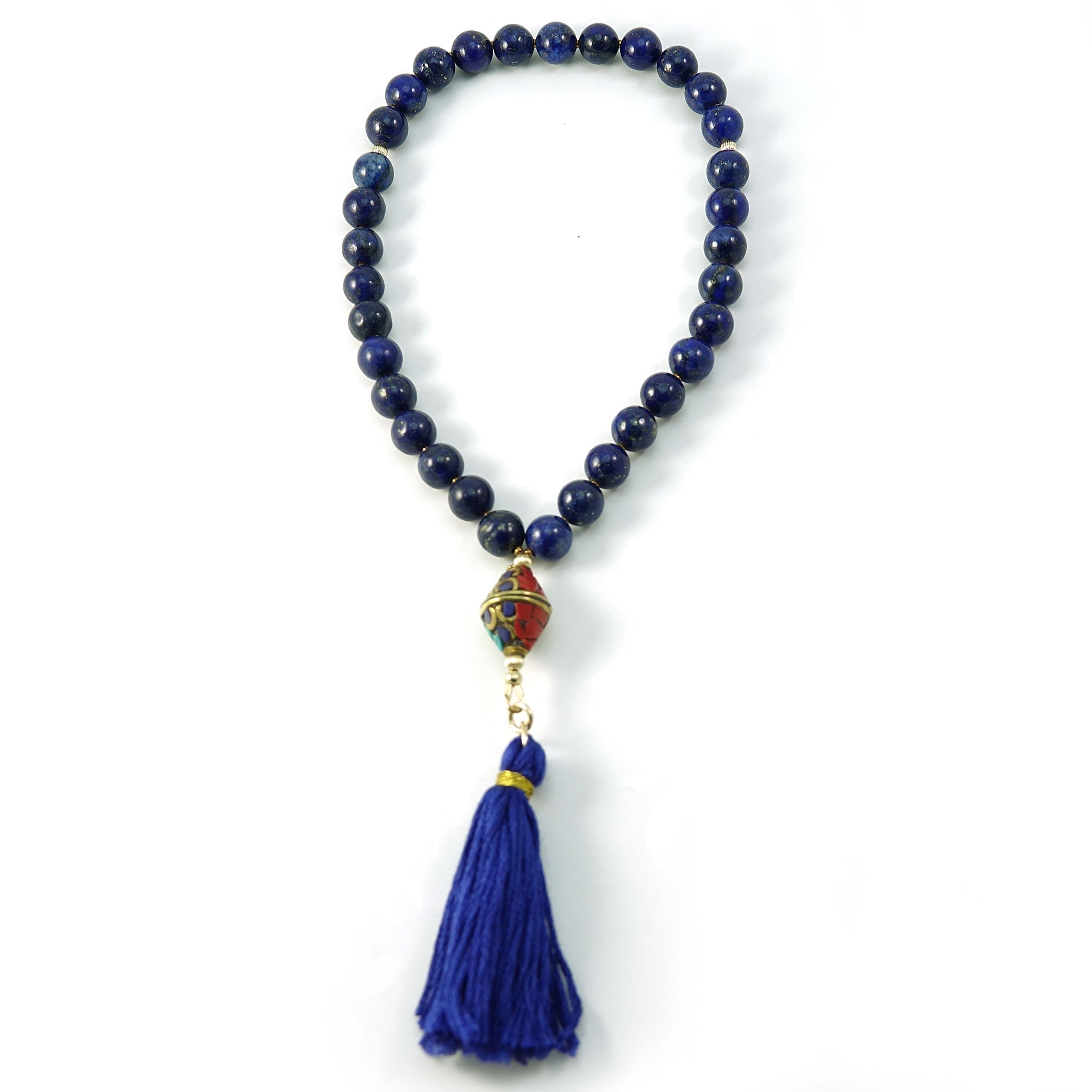 Silver Inches 33 Lapis Gemstone Tasbih Muslim Prayer Beads with Nepalese Bead and Blue Tassel
