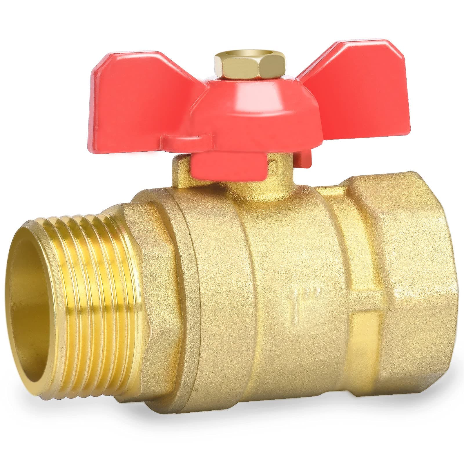 Brass 1 Inch Ball Valve with Red Butterfly Handle - Male/Female Thread Full Bore DN25 PN16