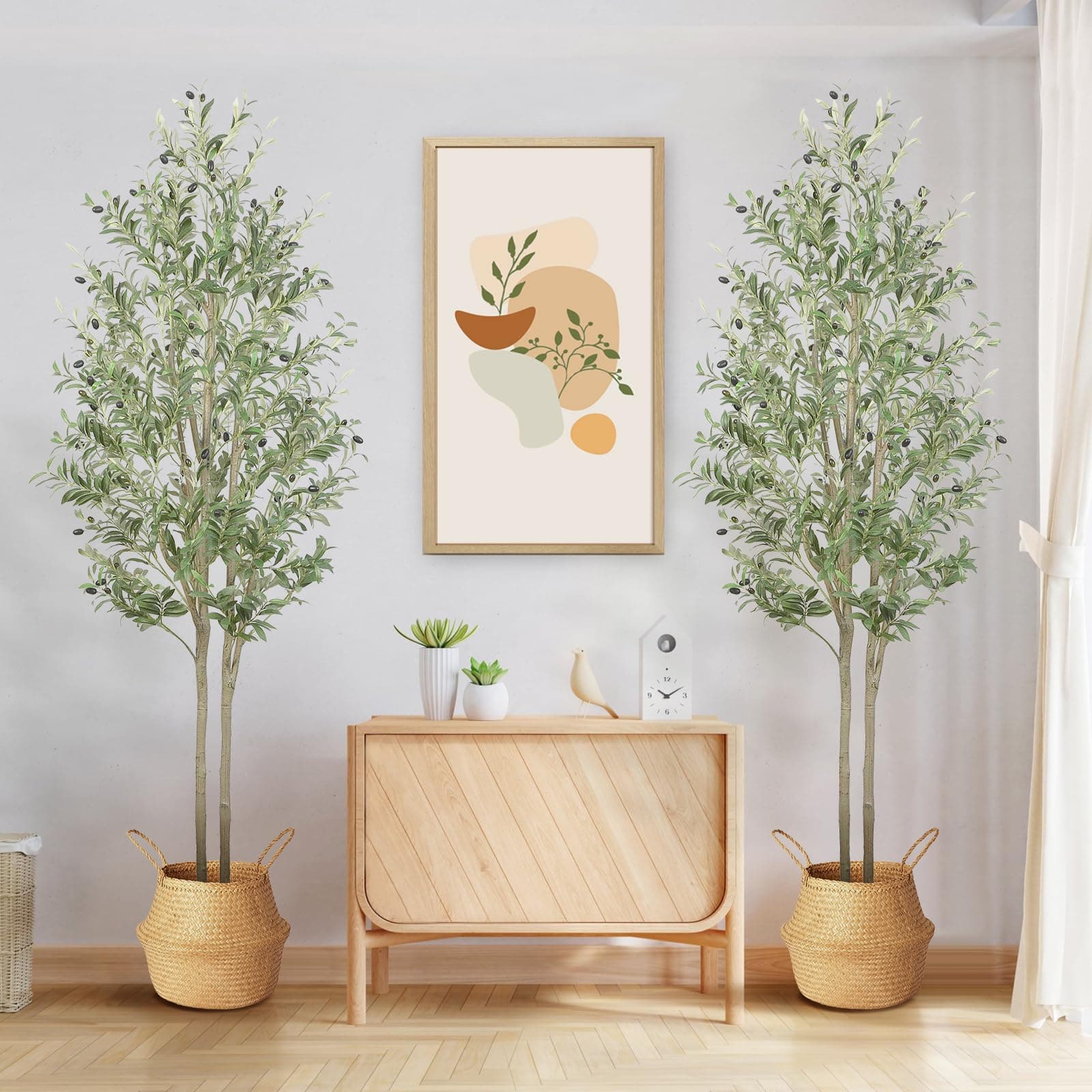Alupssuc Artificial Olive Tree 7FT Faux Silk Plant(84" in), Indoor Fake Olive Tree with Natural Wood Trunk & Lifelike Fruits, Perfect for Modern Home Office Living Room Floor Decor, 7 FT,Set of 2 Pack