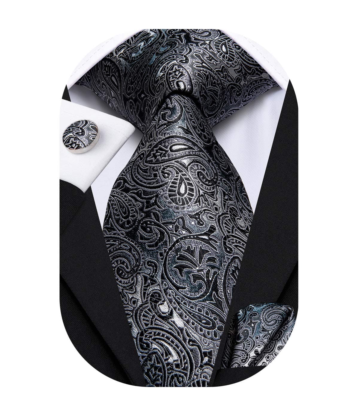 Silk Ties for Men Plaid Paisley Striped Necktie Pocket Square Cufflinks Set Formal Business