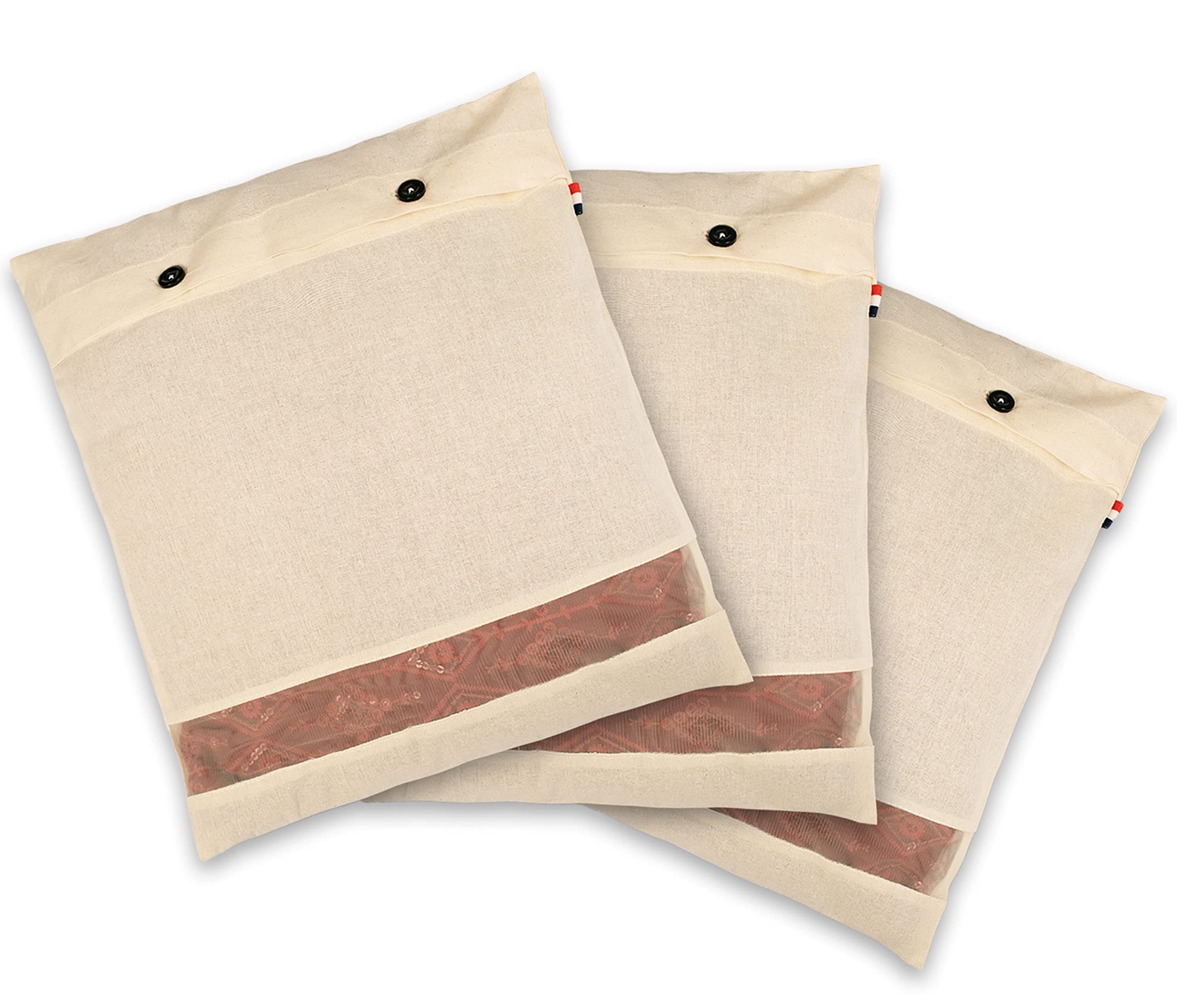 SOLSTICE cotton big saree covers / bags for storage single (18 x 15 Inches) for big silk sarees, lehengas, clothes - set of 6 with mesh window (With Window)