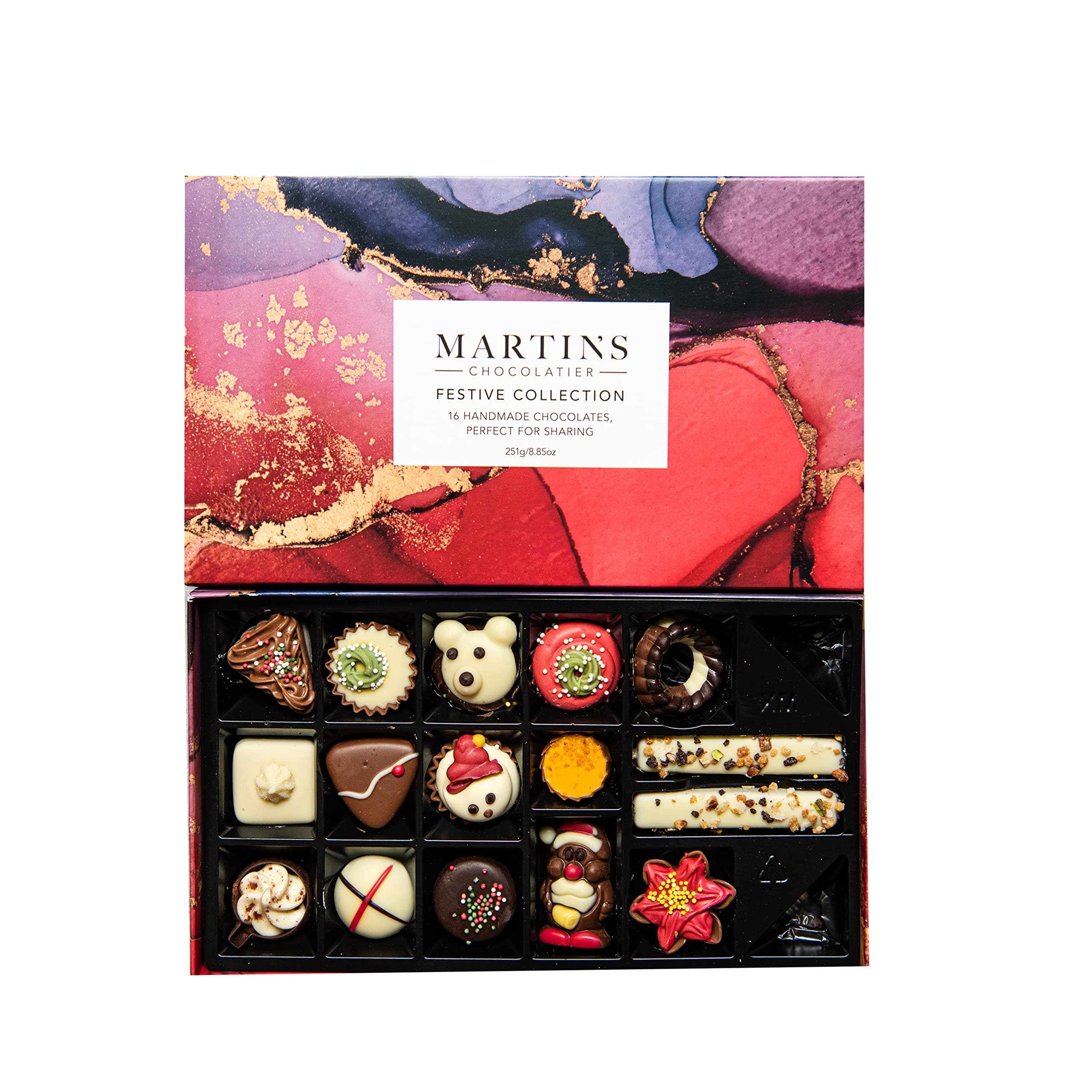 Martin’s Chocolatier Festive Signature Collection | 16 Luxury Chocolates Gift Box | Milk, White, Dark Belgian Chocolate Assortment for Christmas Celebrations (251g)