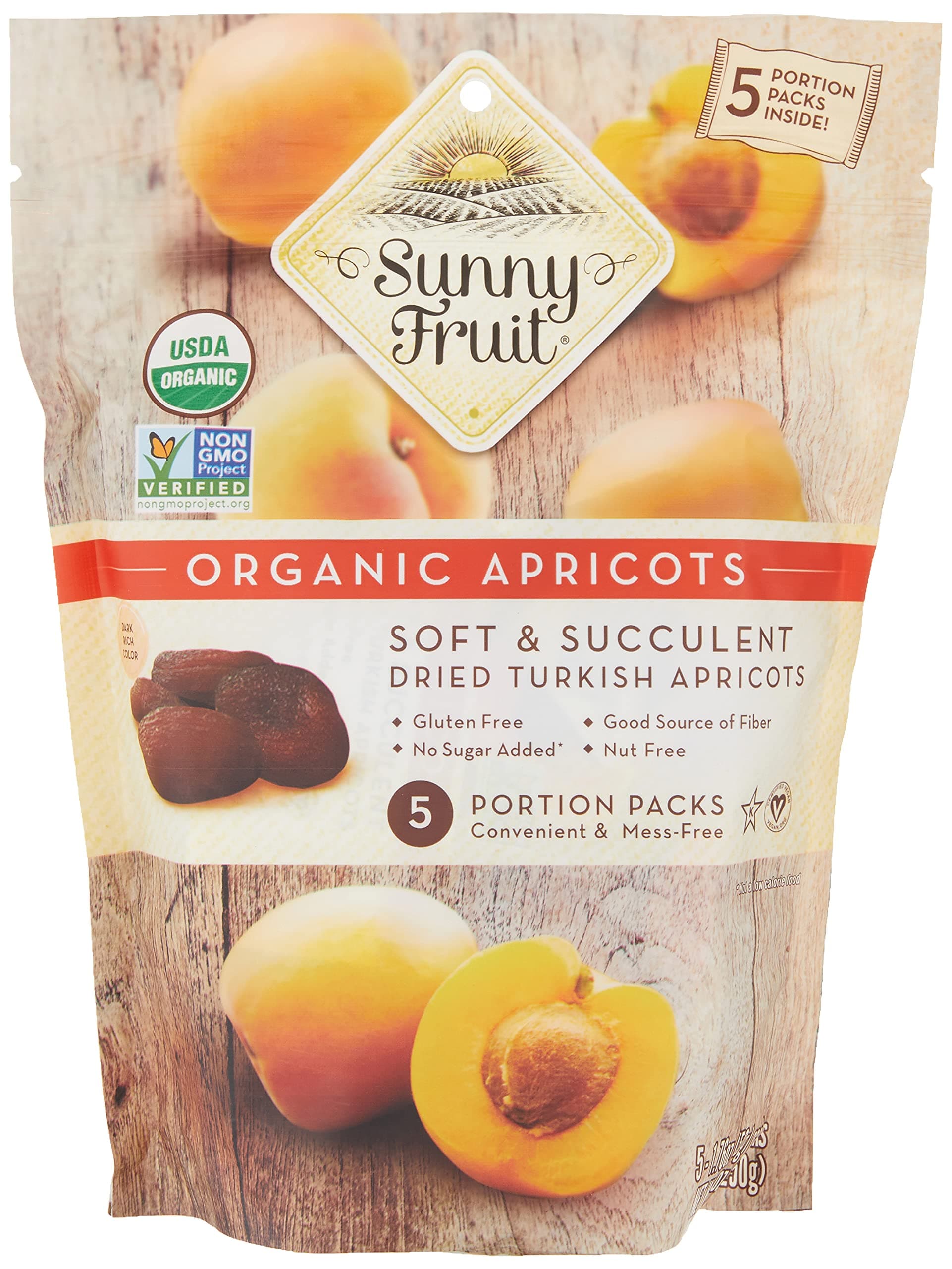SUNNY FRUIT-Organic Dried Fruit Apricots 250g (50g x 5 portion packs)