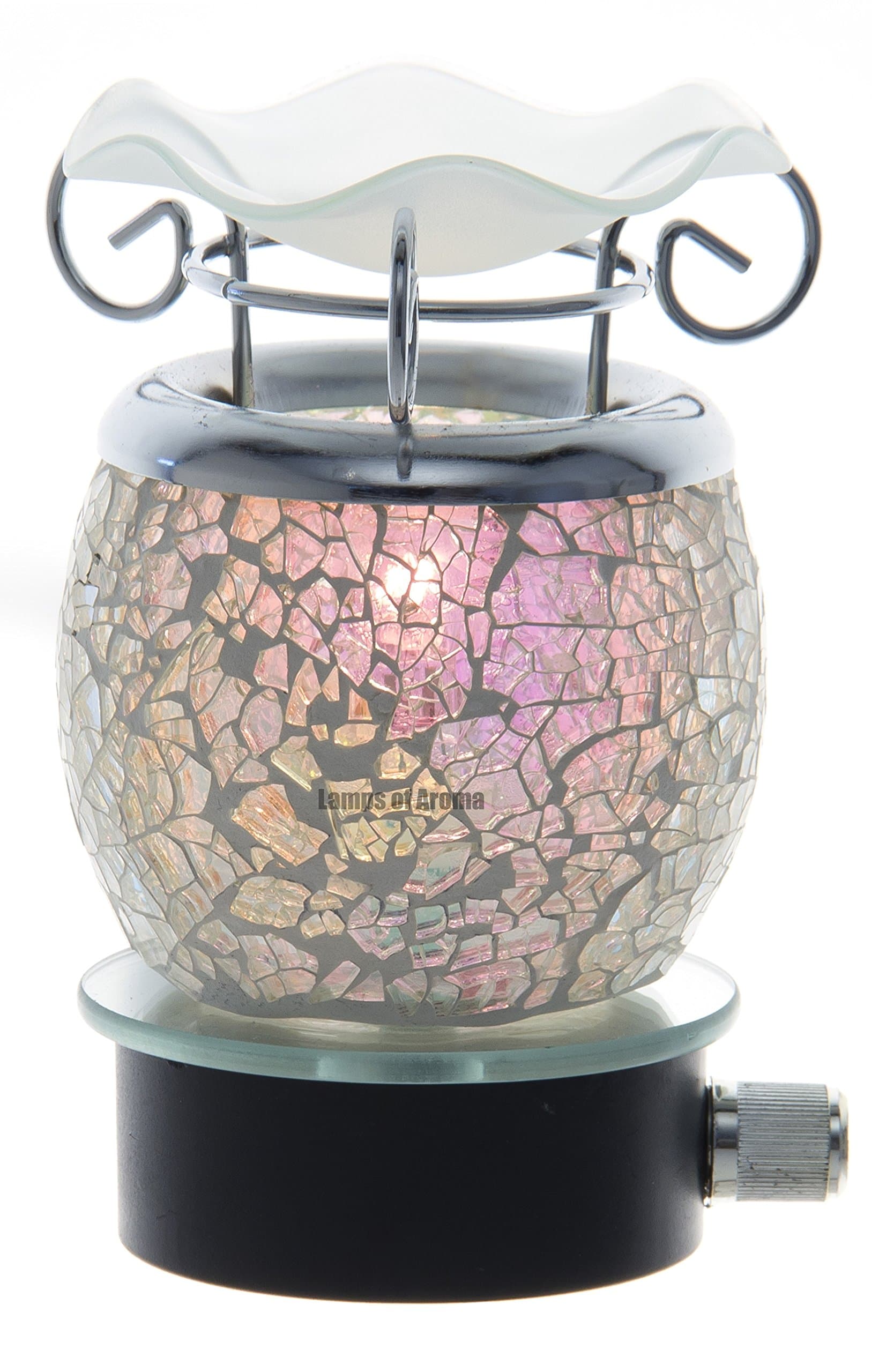 Variation Color Cracked Crystal Design Decorative Glass Electric Plug-in Fragrance Lamp Aromatherapy Oil Warmer/Burner Night Light in Gift Box # Mt-044 (White Glow)