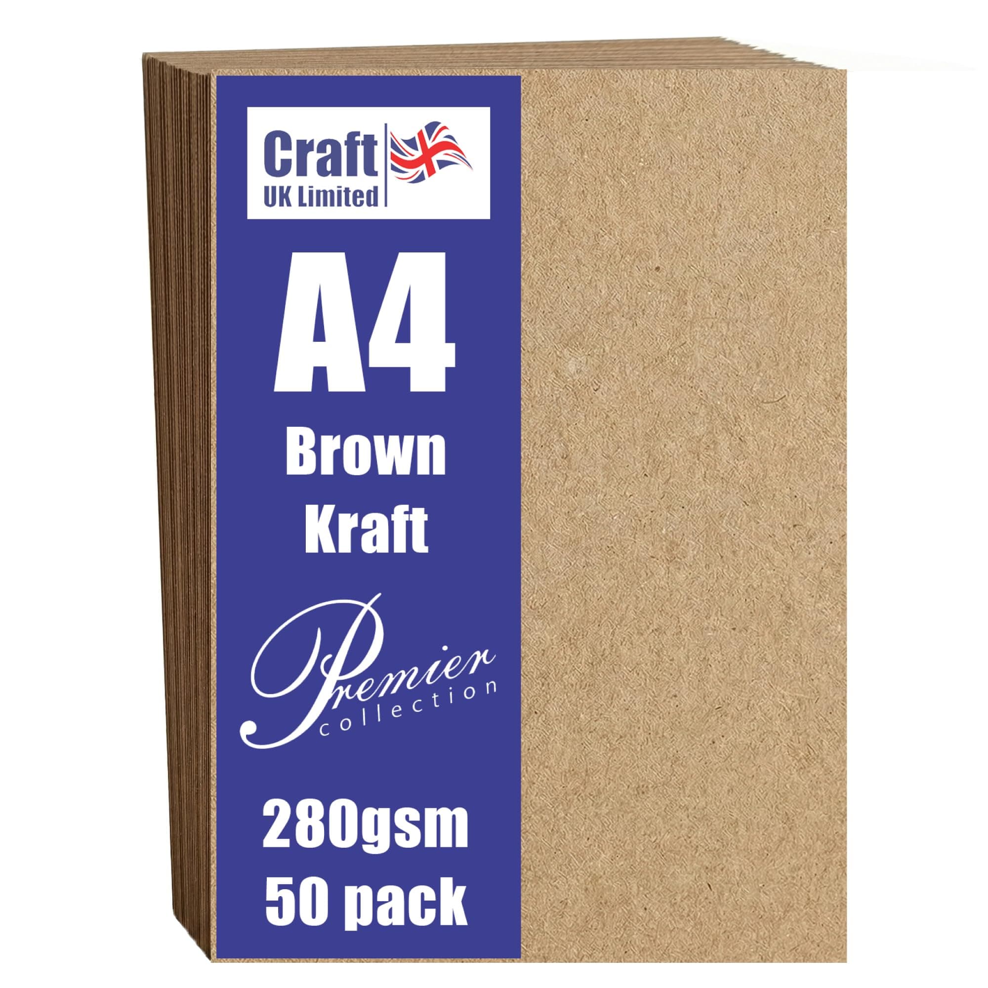 Craft UK 50 Sheets Kraft Card, Brown, Size A4, 280 GSM