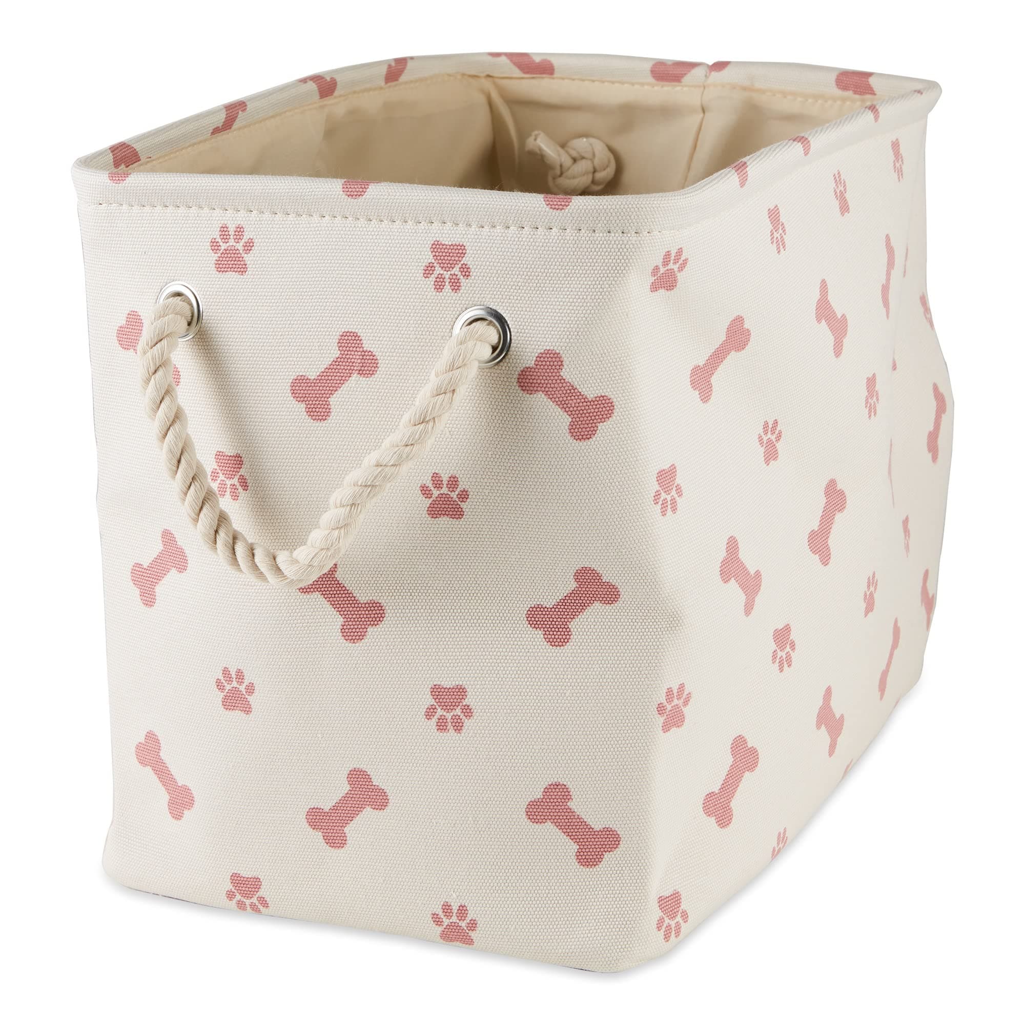 Pet Storage Collection Paw and Bone Print, Small Rectangle, 14x8x9", Rose