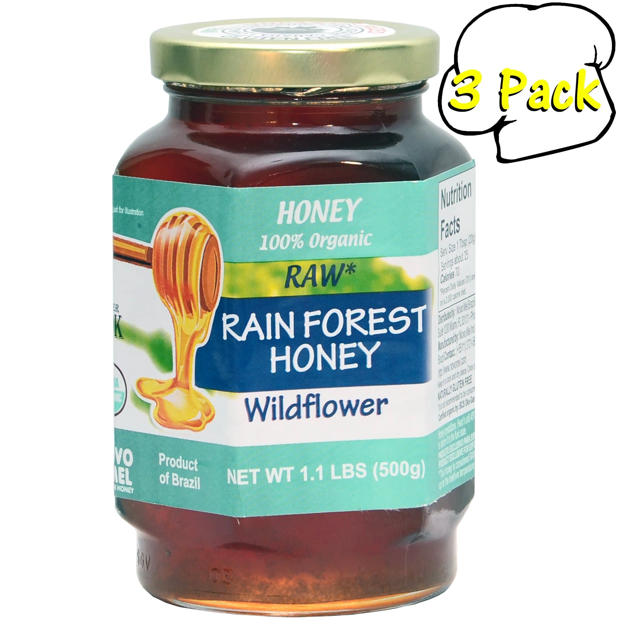 Brazilian Rainforest RAW Organic Honey, 17.6 Ounce, 3 Per Case