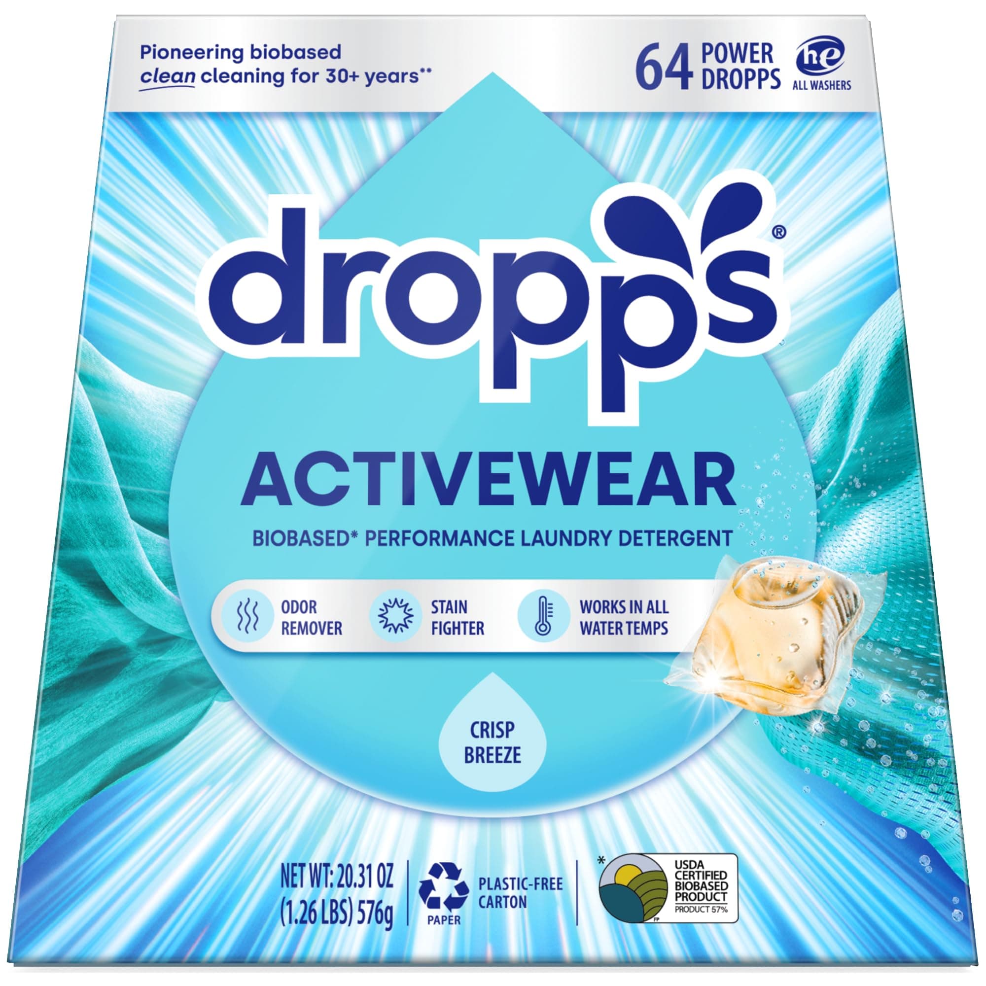 Active Wash Laundry Detergent | Fresh Start, 64 Pods | Sport Wash Fights Stains & Odors | Low-Waste Packaging | Works In All Machines + HE | Powered by Natural Plant-Based Ingredients