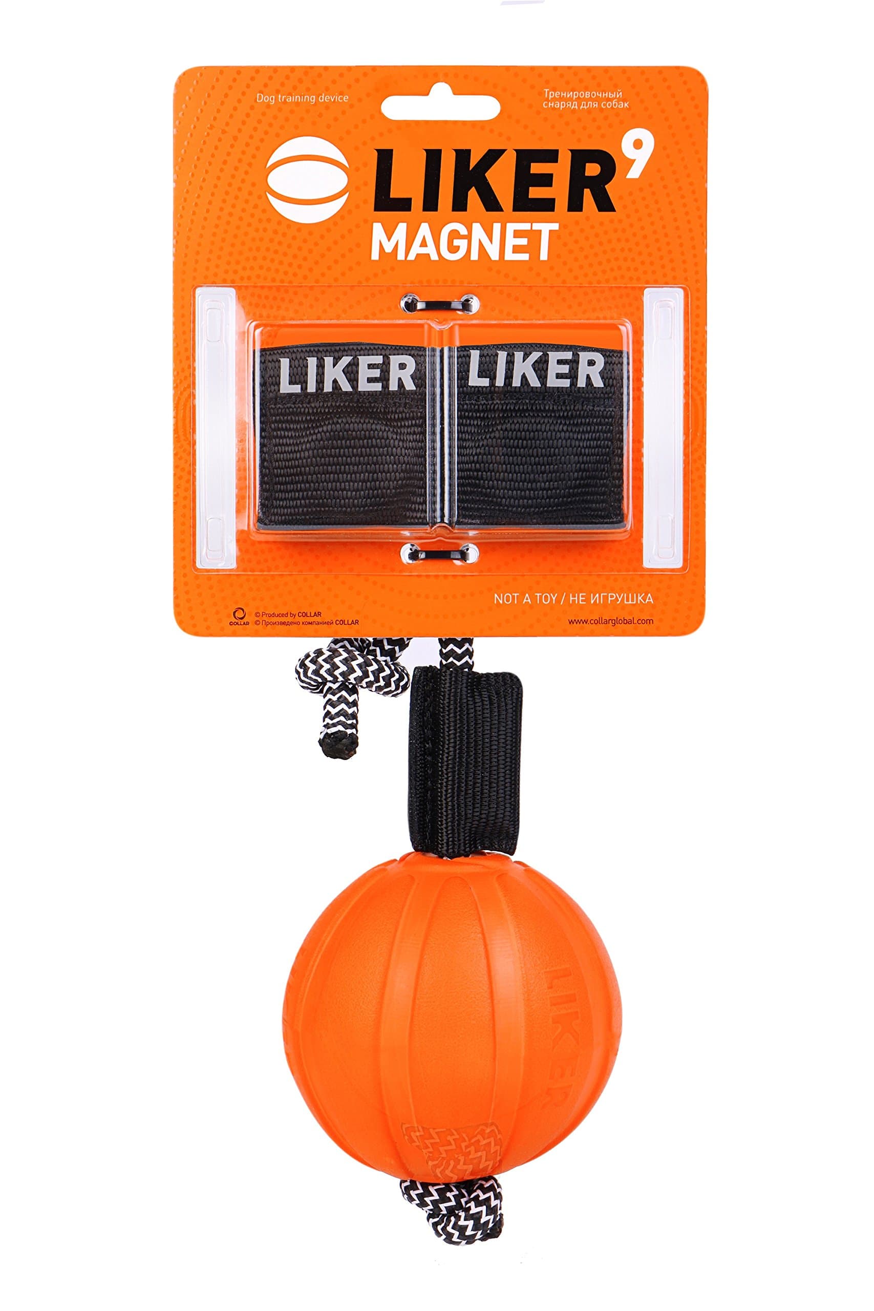 COLLAR Ball Liker Cord with Magnet and Bow, Dog Toy, Orange, Size L for Dogs